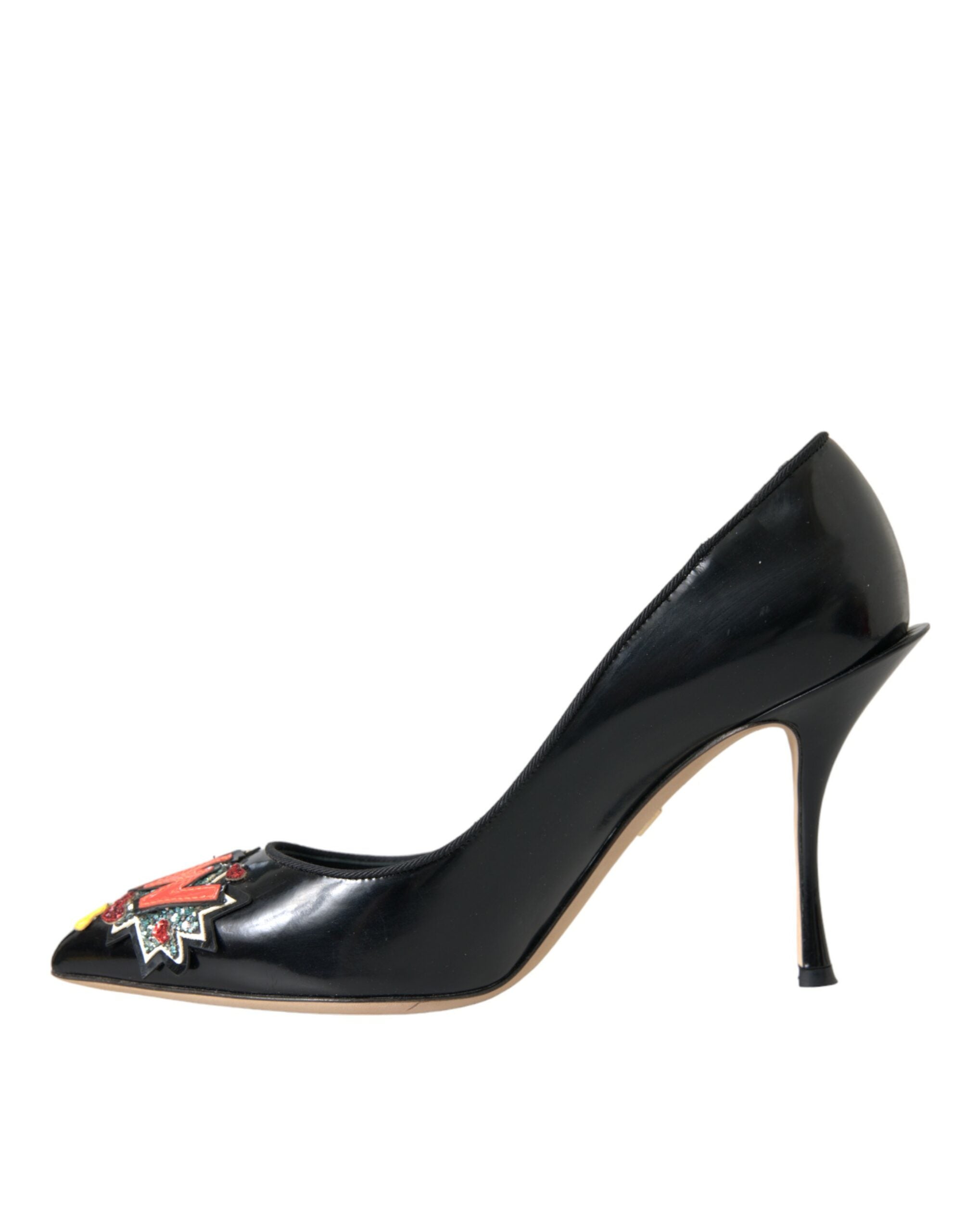 Pantofi cu toc Dolce &amp; Gabbana din piele neagră WOW cu petice