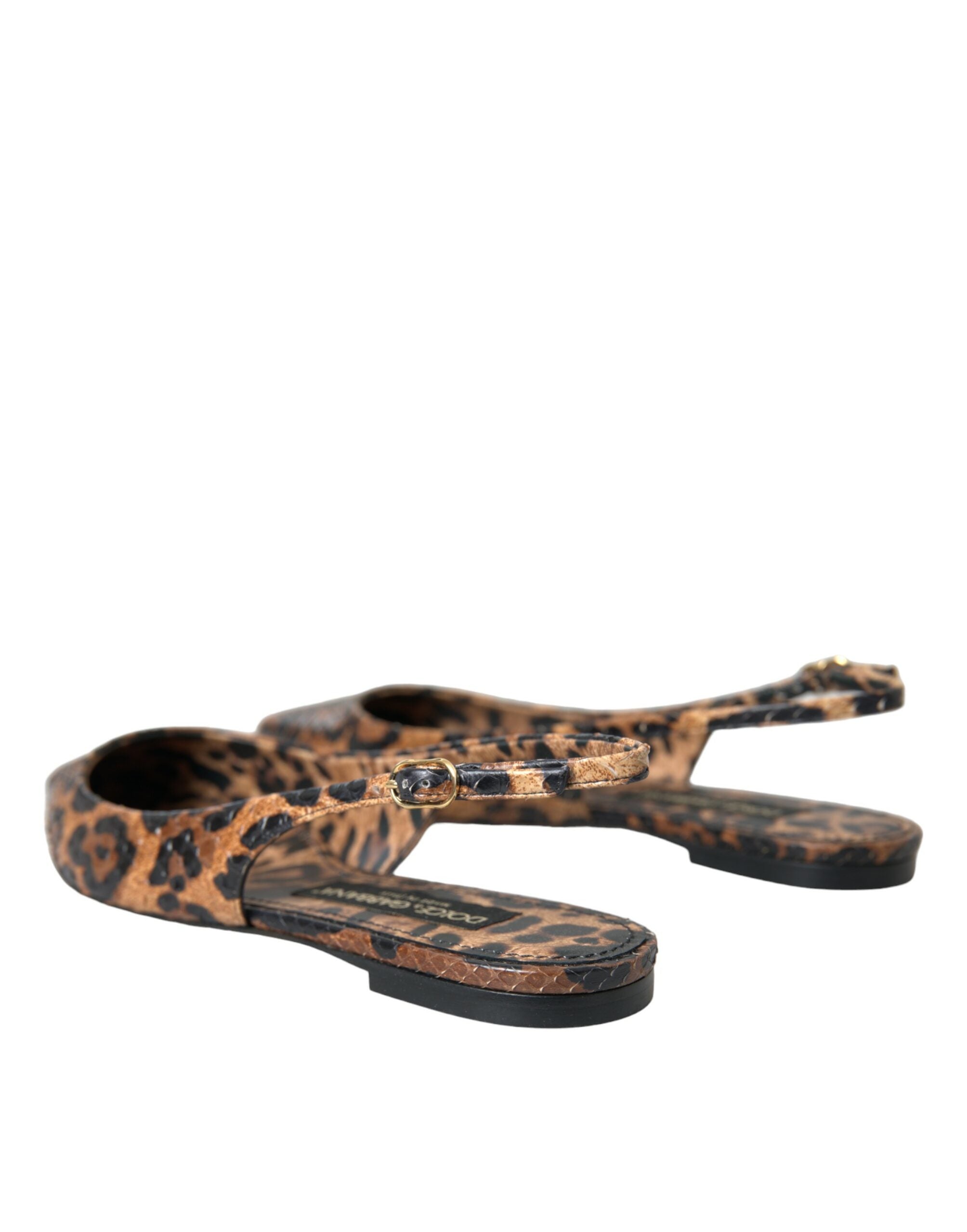 Dolce &amp; Gabbana – Slingback-Schuhe aus exotischem Leder mit Leopardenmuster in Braun