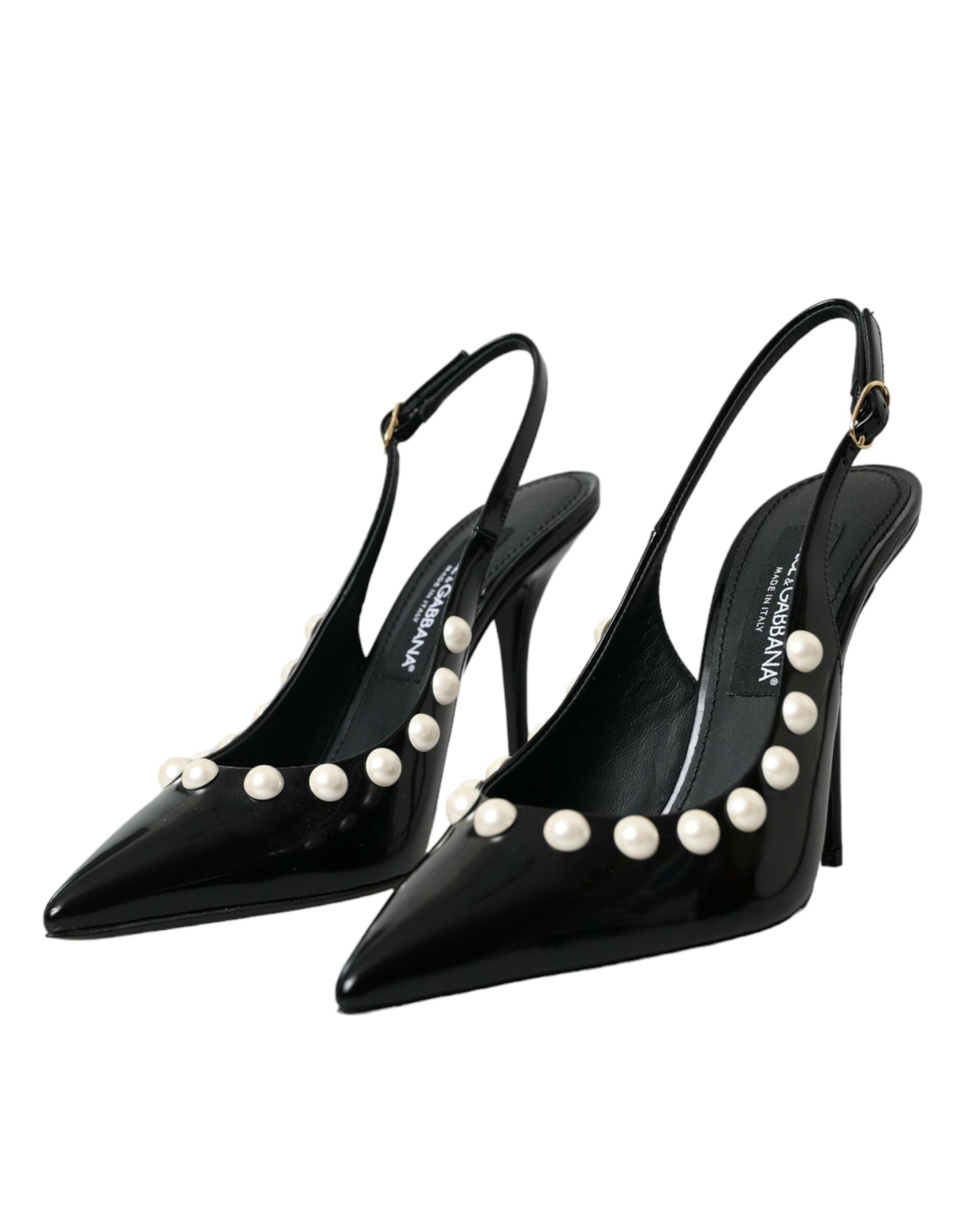 Pantofi sport Dolce &amp; Gabbana din piele neagră cu toc și perle artificiale