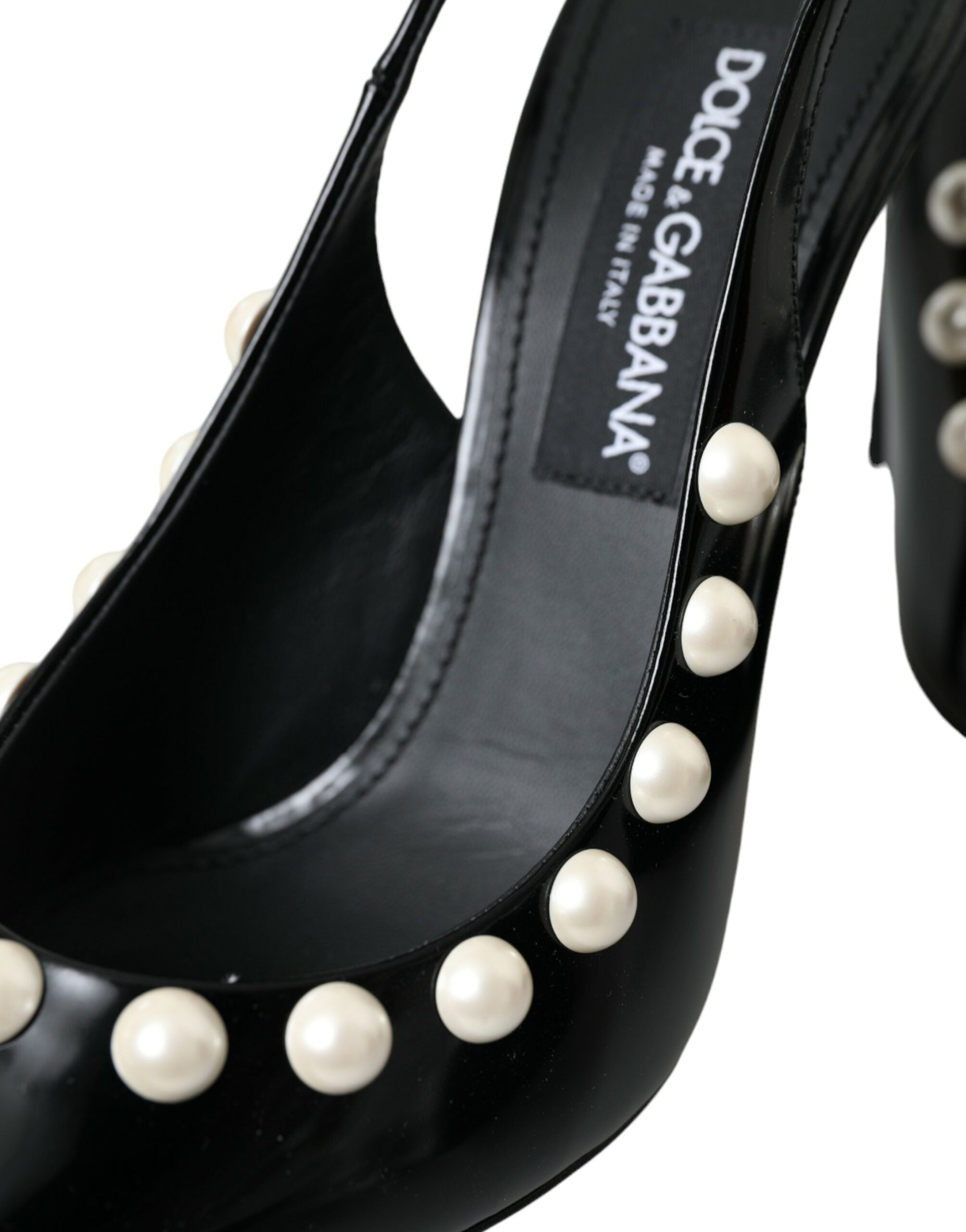 Pantofi sport Dolce &amp; Gabbana din piele neagră cu toc și perle artificiale