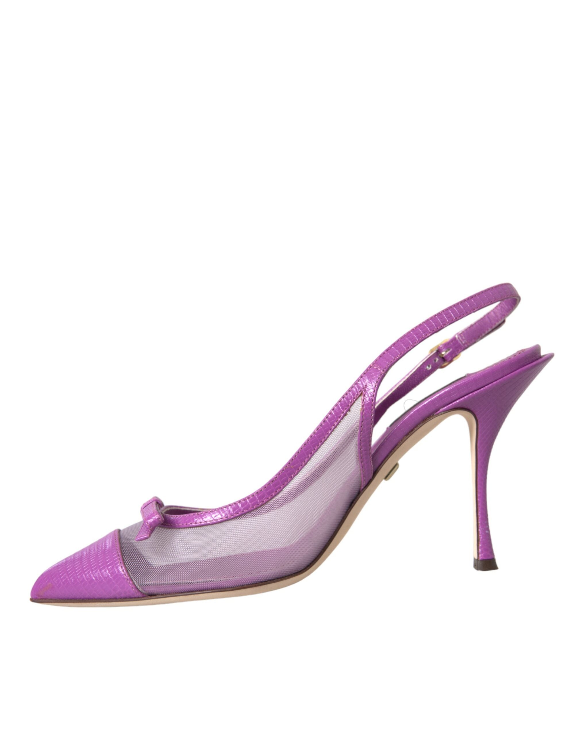 Pantofi Dolce &amp; Gabbana din piele mov cu toc înalt și talpă plată