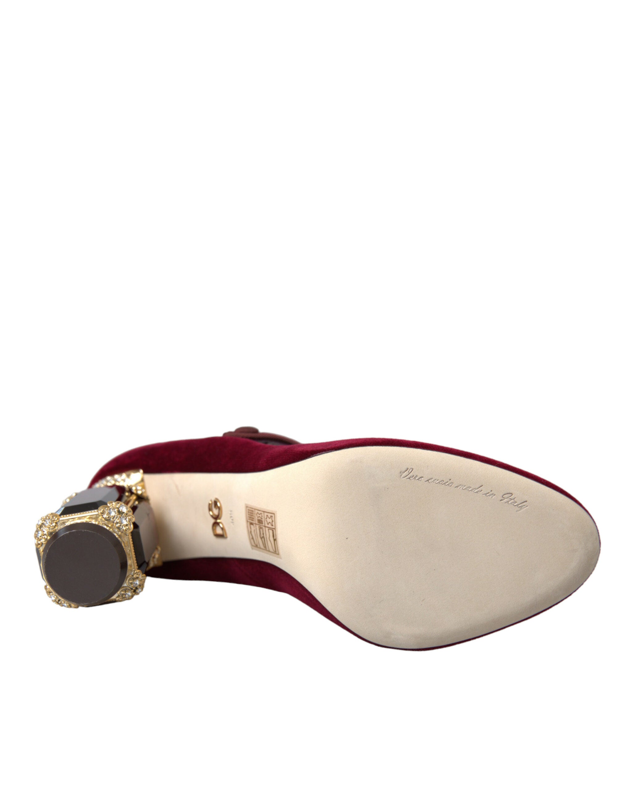 Dolce &amp; Gabbana – Mary-Jane-Schuhe aus rotem Samt mit goldenen Kristallen