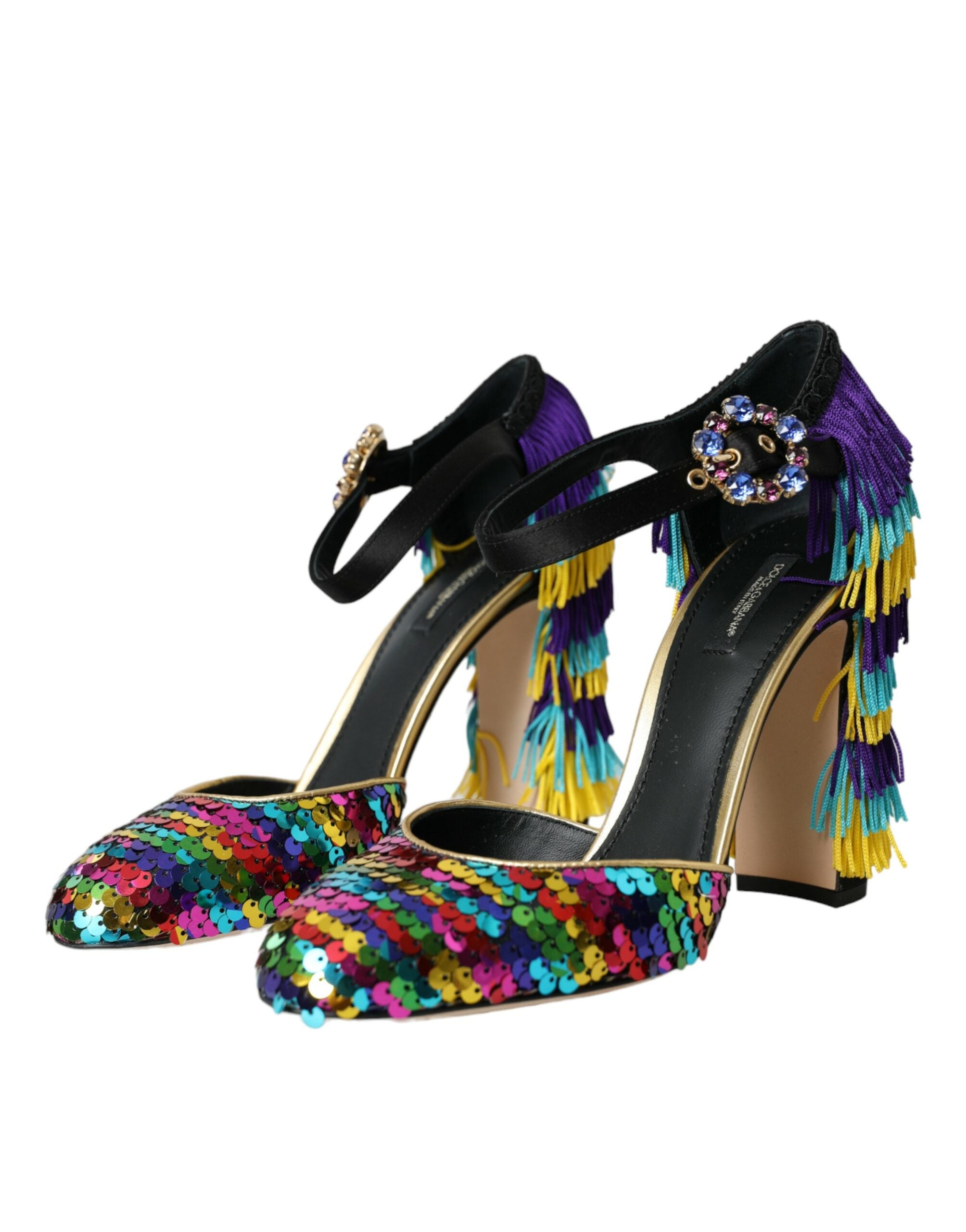 Dolce &amp; Gabbana – Mary-Jane-Schuhe mit mehrfarbigen Pailletten und Kristallen