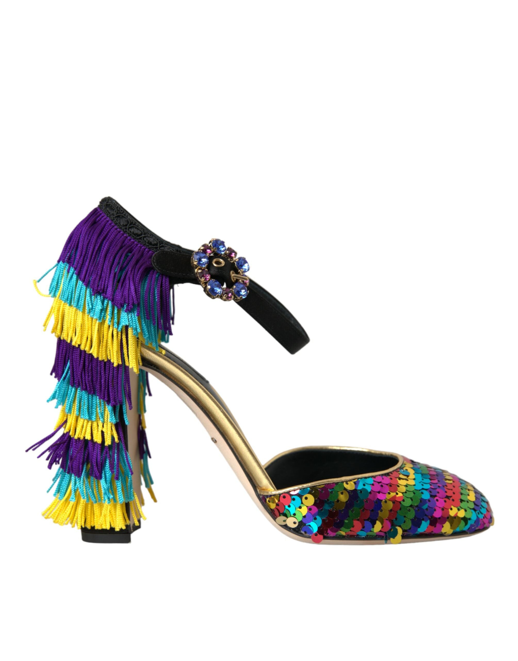 Dolce &amp; Gabbana – Mary-Jane-Schuhe mit mehrfarbigen Pailletten und Kristallen