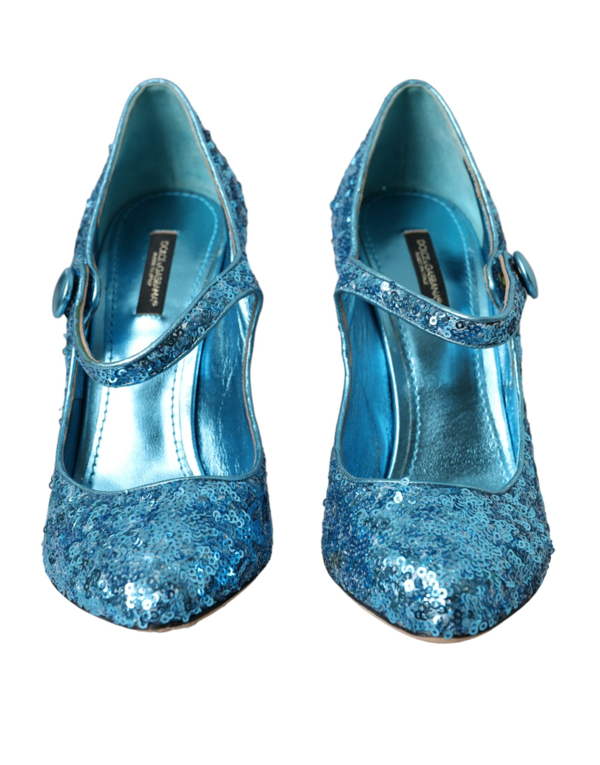 Dolce &amp; Gabbana Blaue Mary Jane Pumps mit Pailletten und hohen Absätzen