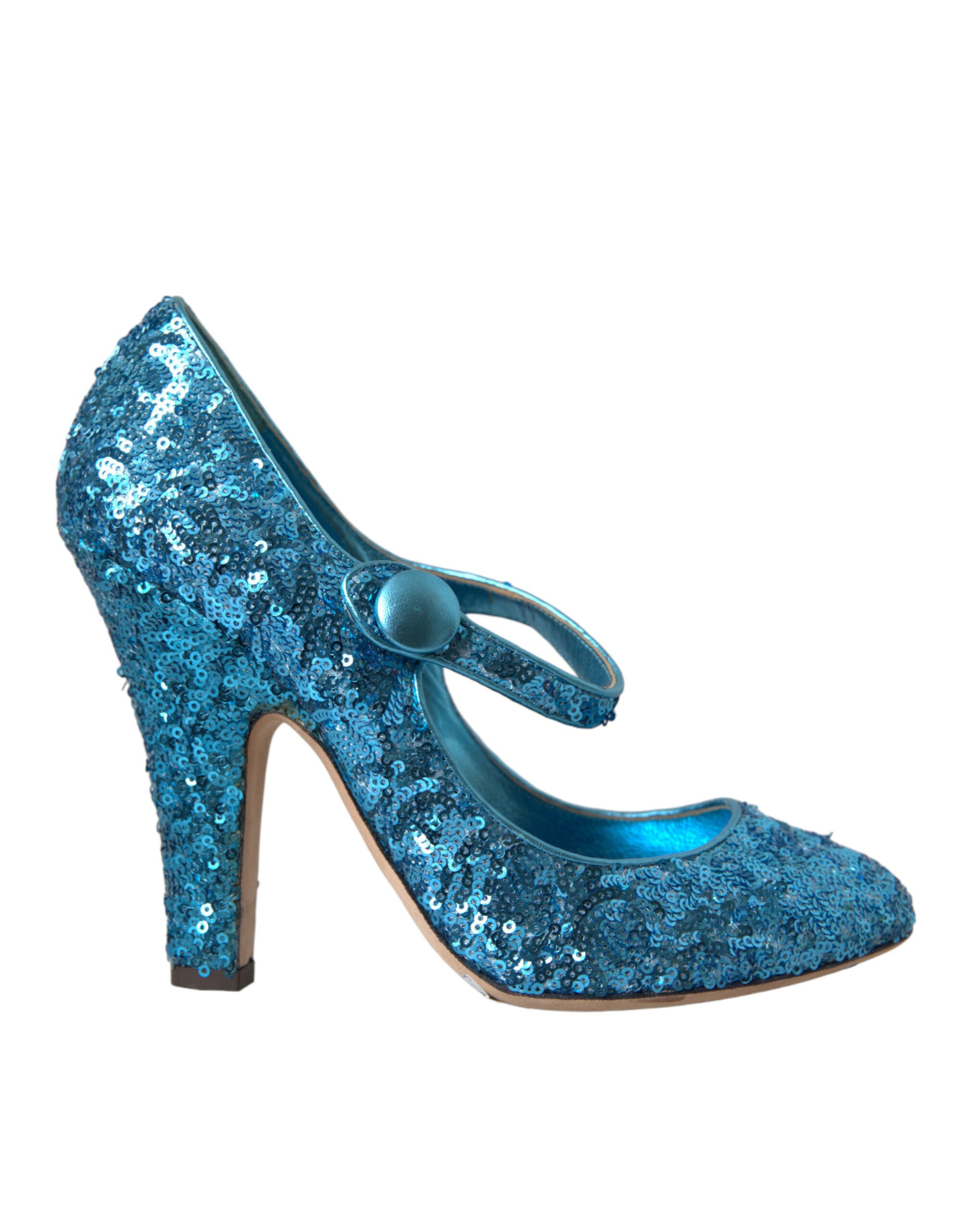 Dolce &amp; Gabbana Blaue Mary Jane Pumps mit Pailletten und hohen Absätzen