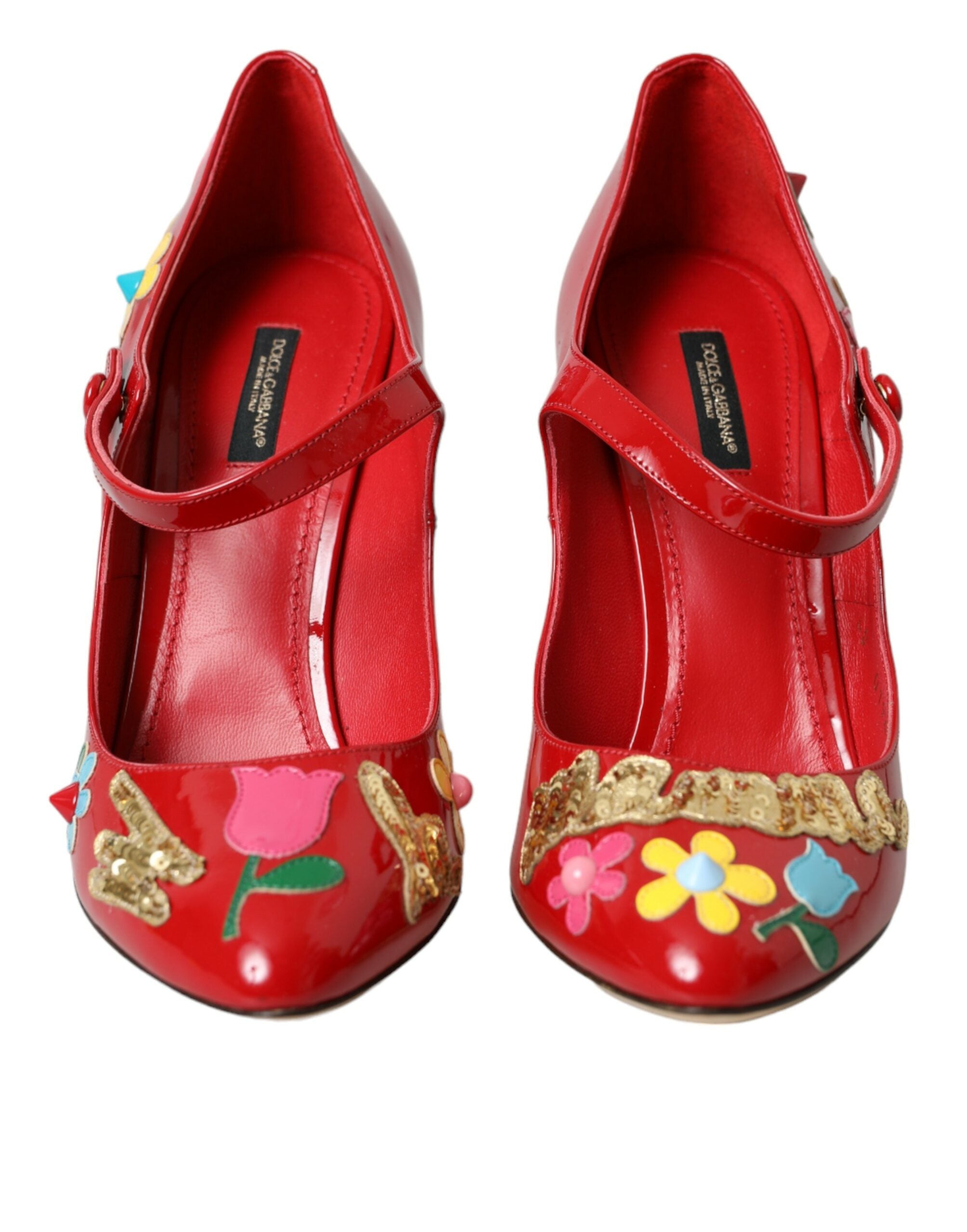Dolce &amp; Gabbana Rote Mary Jane Pumps mit Verzierung aus Leder