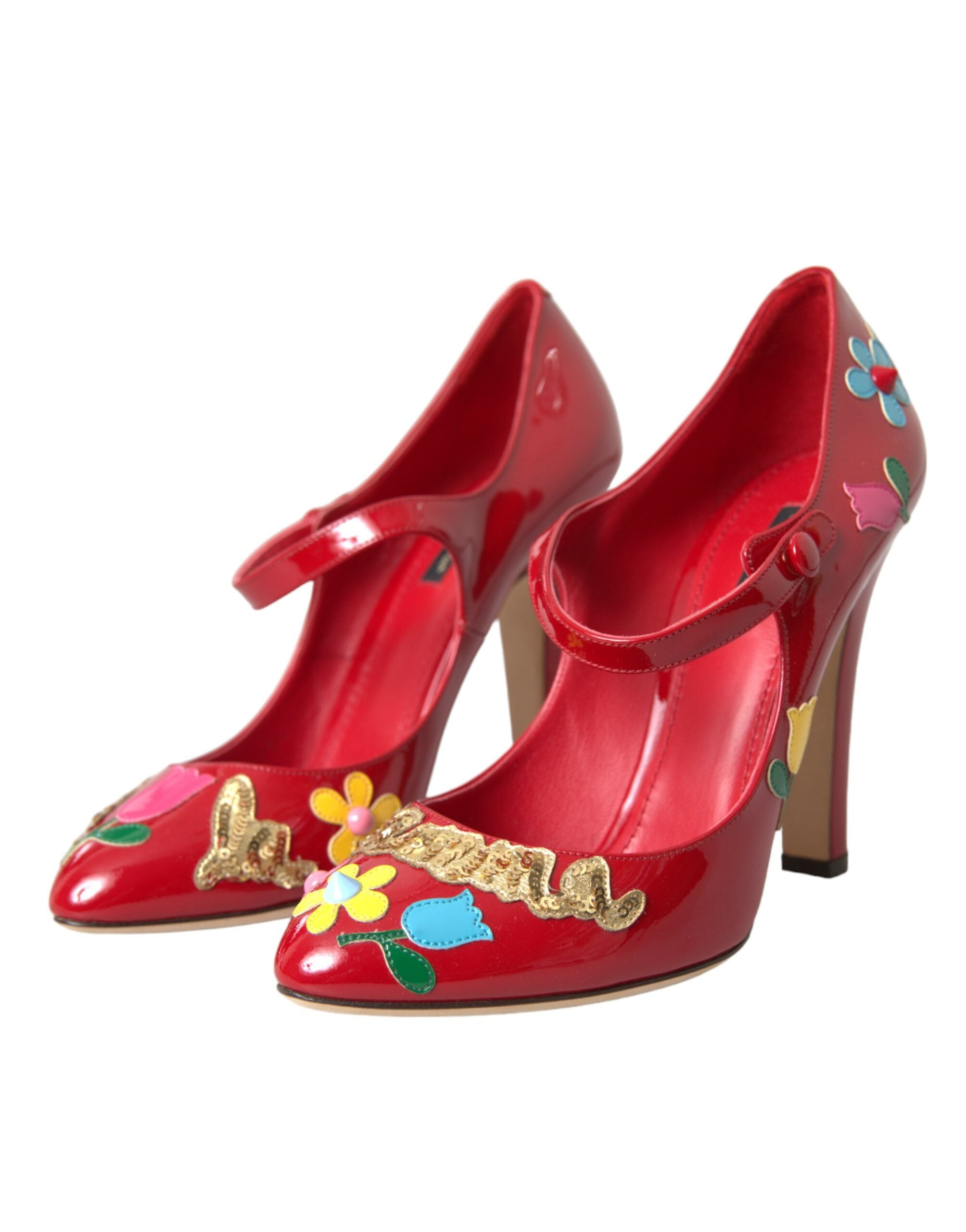 Dolce &amp; Gabbana Rote Mary Jane Pumps mit Verzierung aus Leder
