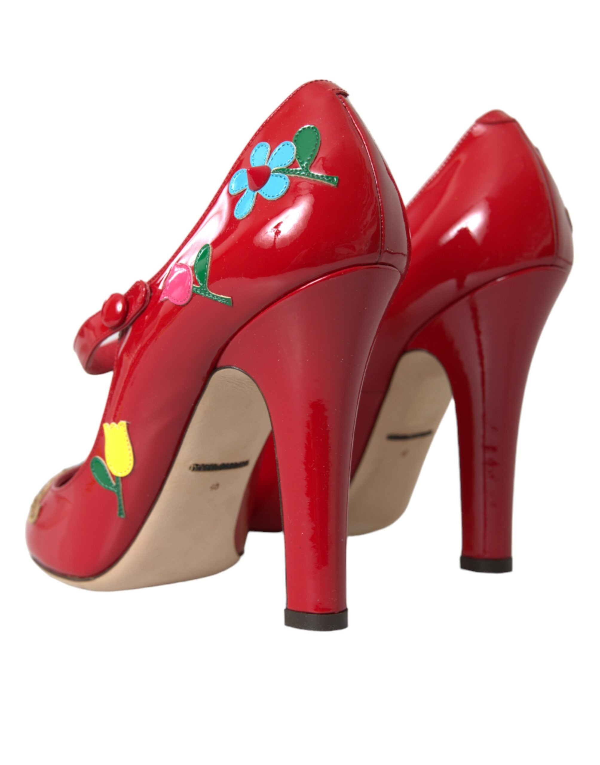 Dolce &amp; Gabbana Rote Mary Jane Pumps mit Verzierung aus Leder