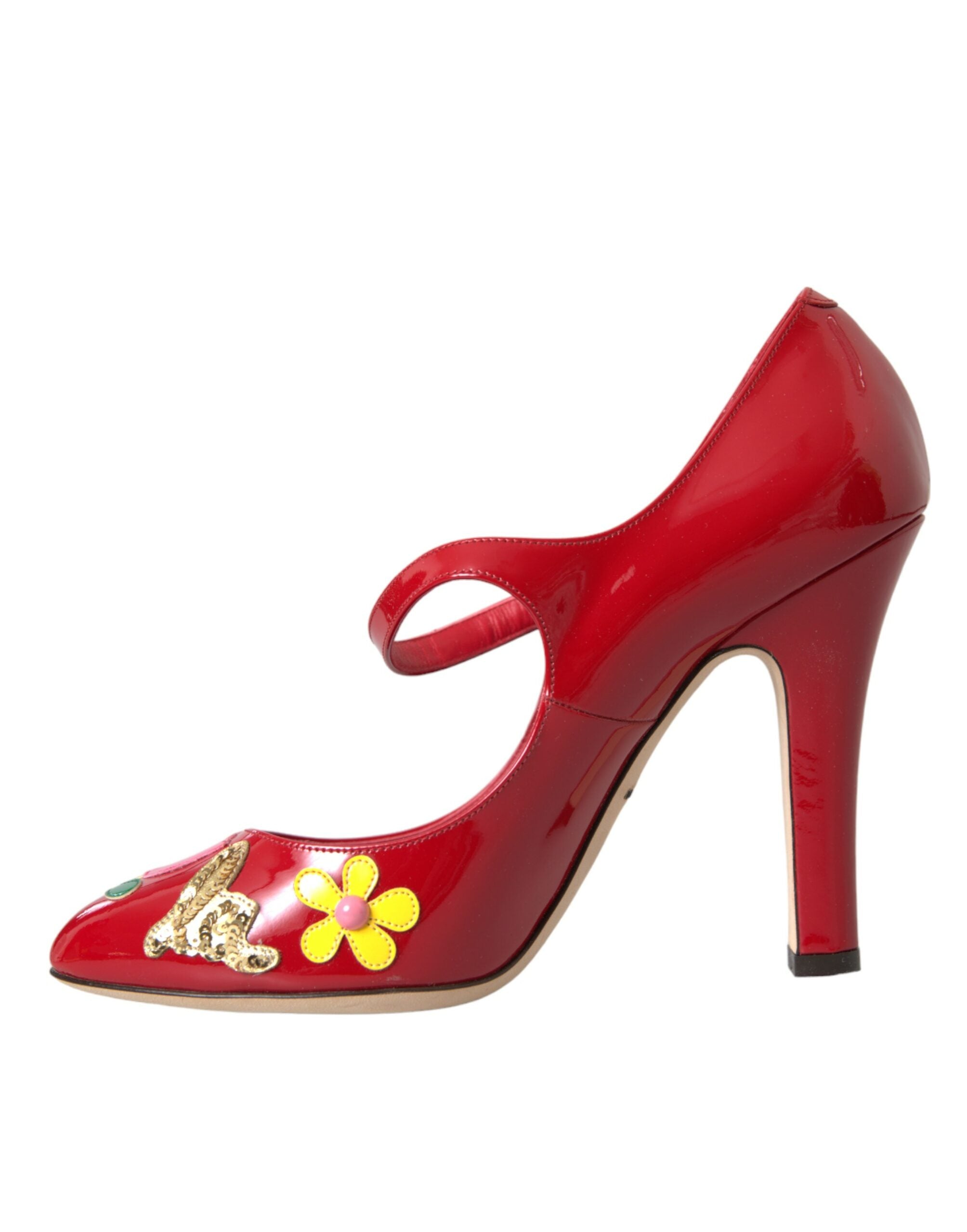 Dolce &amp; Gabbana Rote Mary Jane Pumps mit Verzierung aus Leder