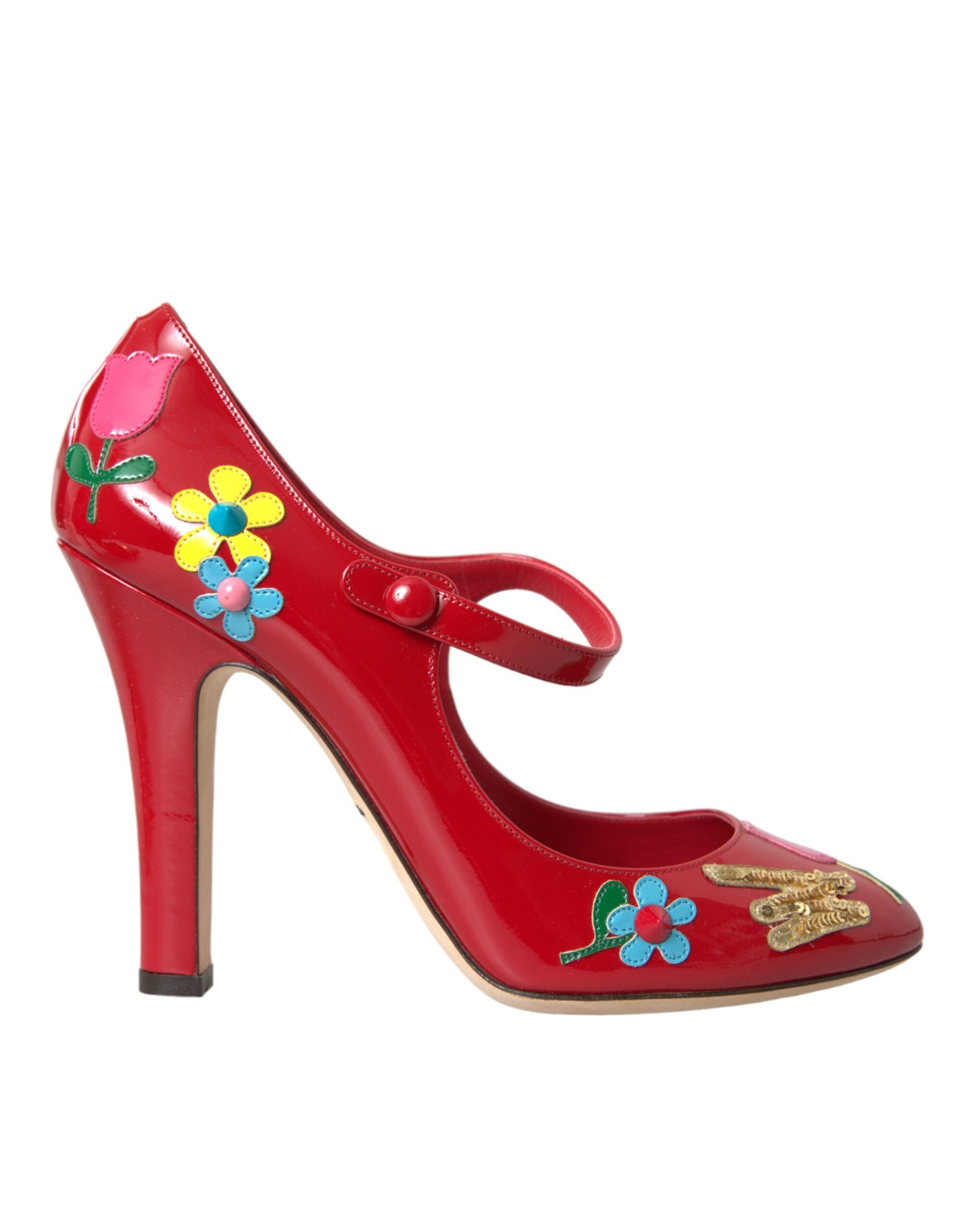 Dolce &amp; Gabbana Rote Mary Jane Pumps mit Verzierung aus Leder