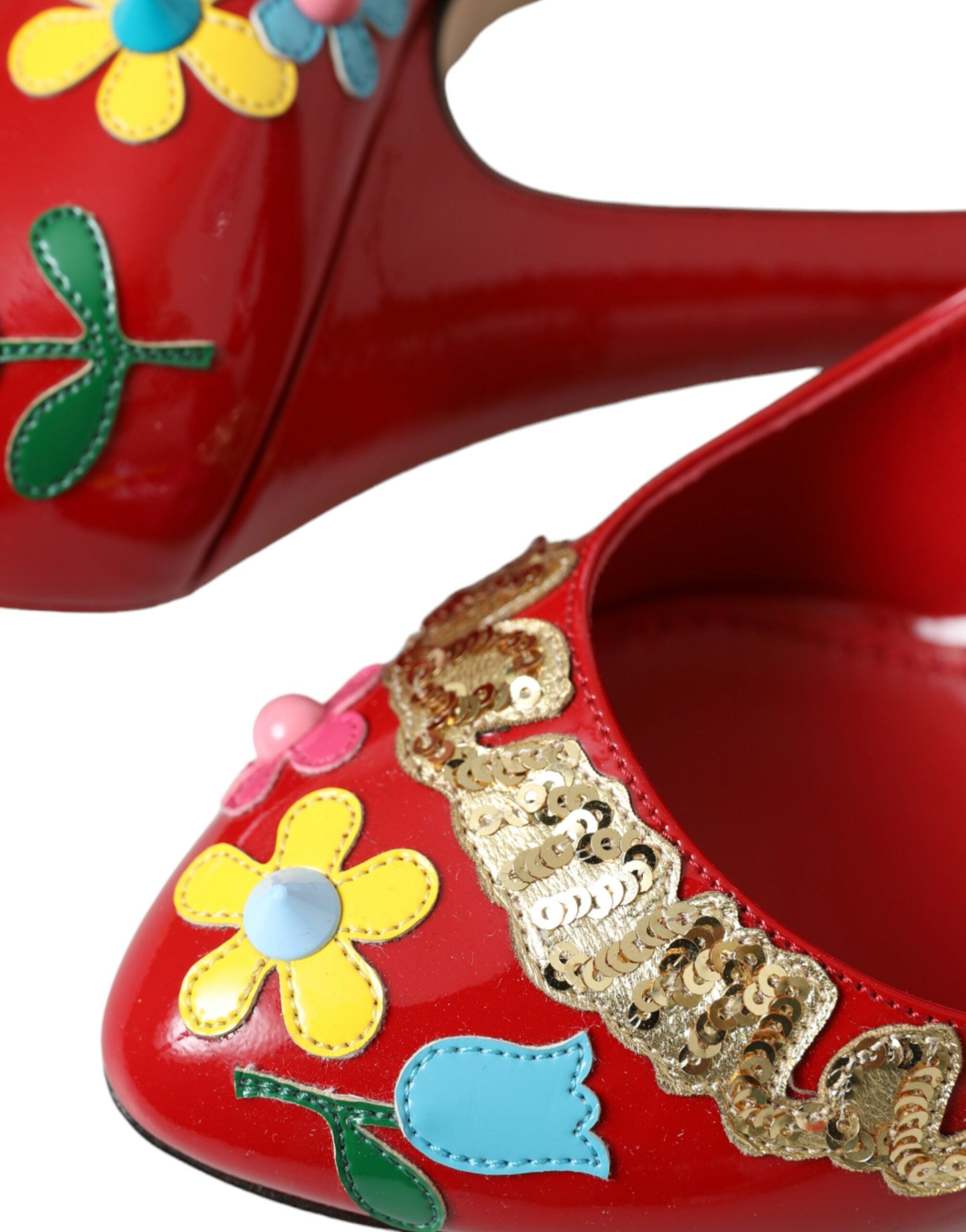 Dolce &amp; Gabbana Rote Mary Jane Pumps mit Verzierung aus Leder
