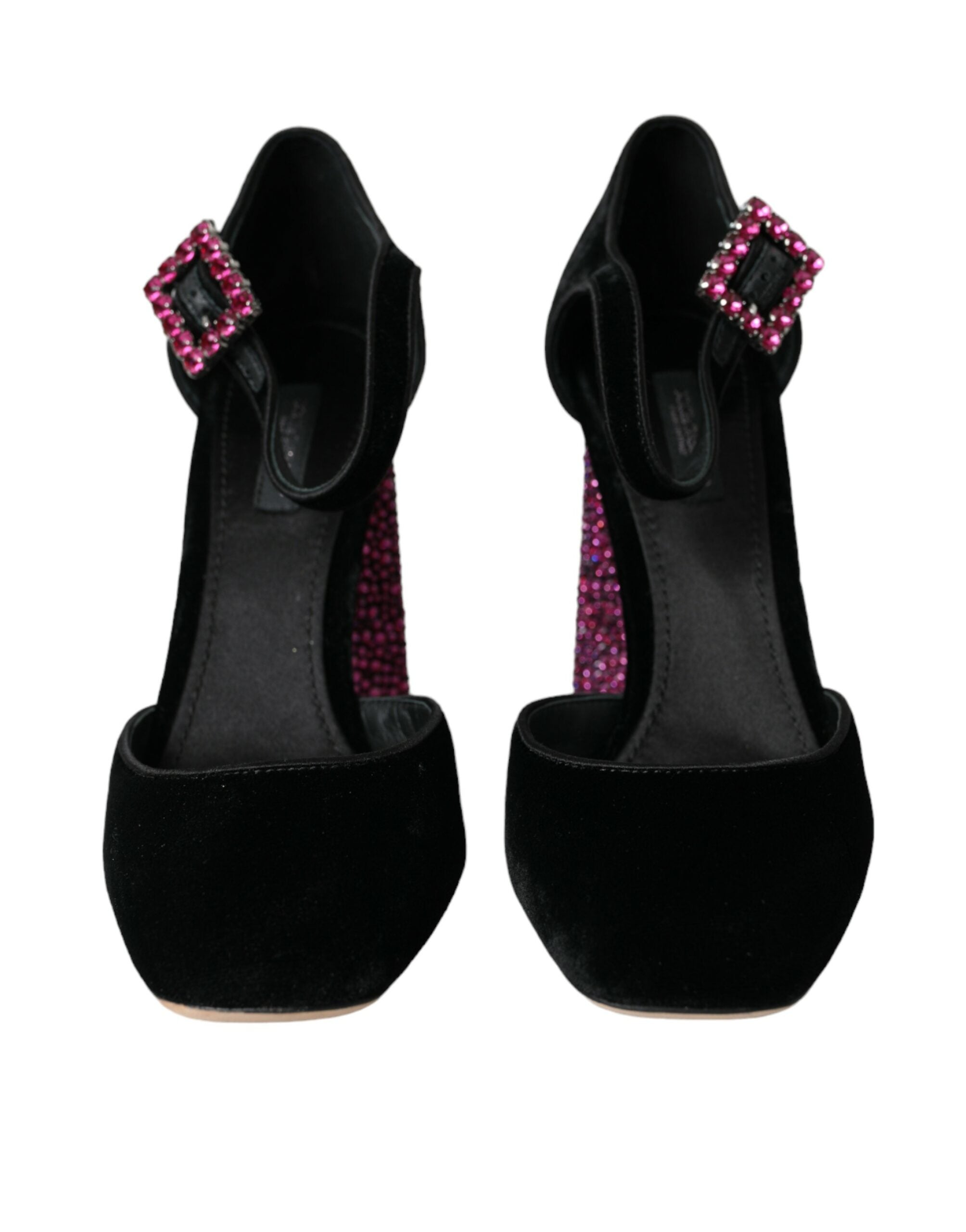 Dolce &amp; Gabbana Mary Janes aus schwarzem Samt mit Strass und Kristallen
