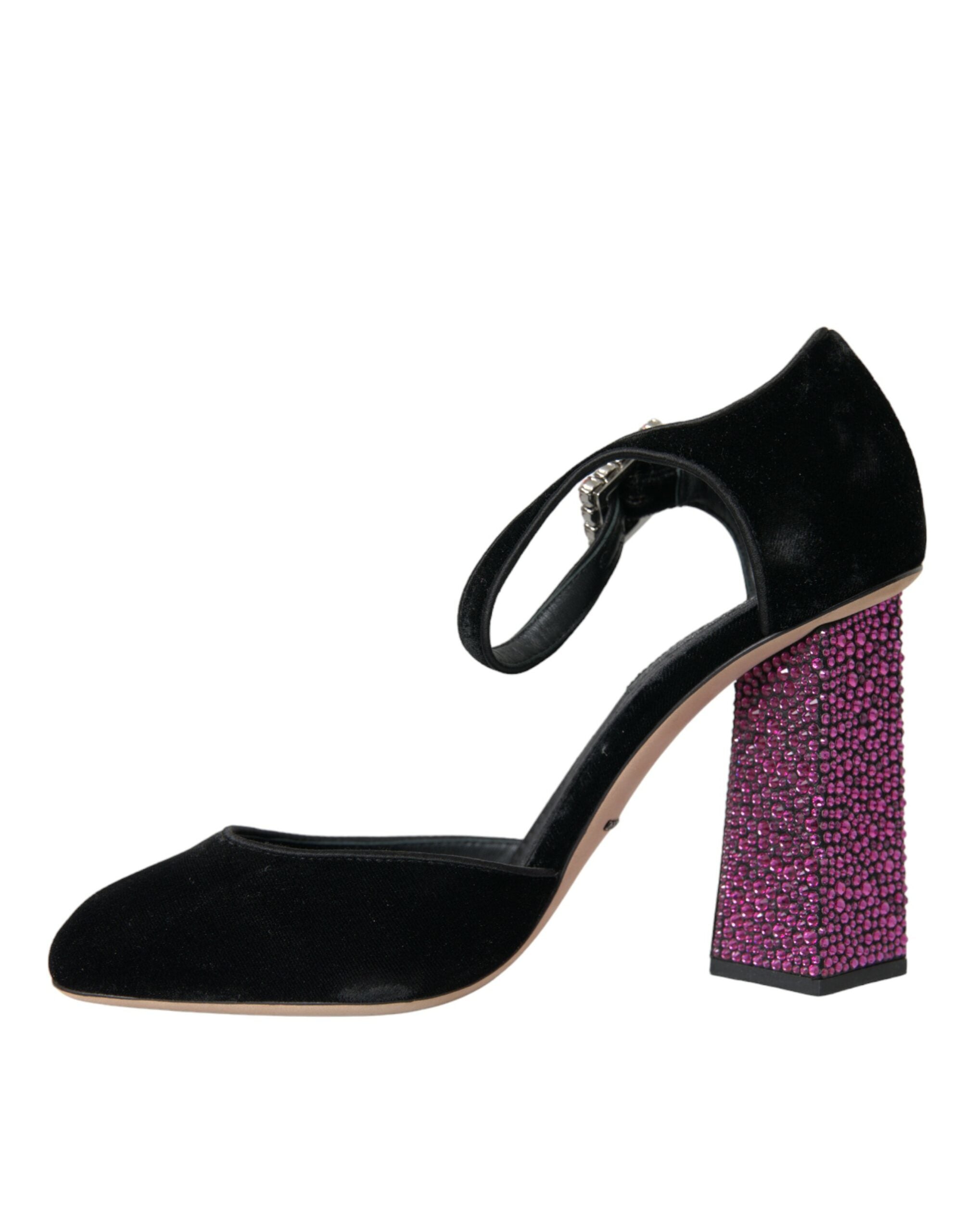 Dolce &amp; Gabbana Mary Janes aus schwarzem Samt mit Strass und Kristallen