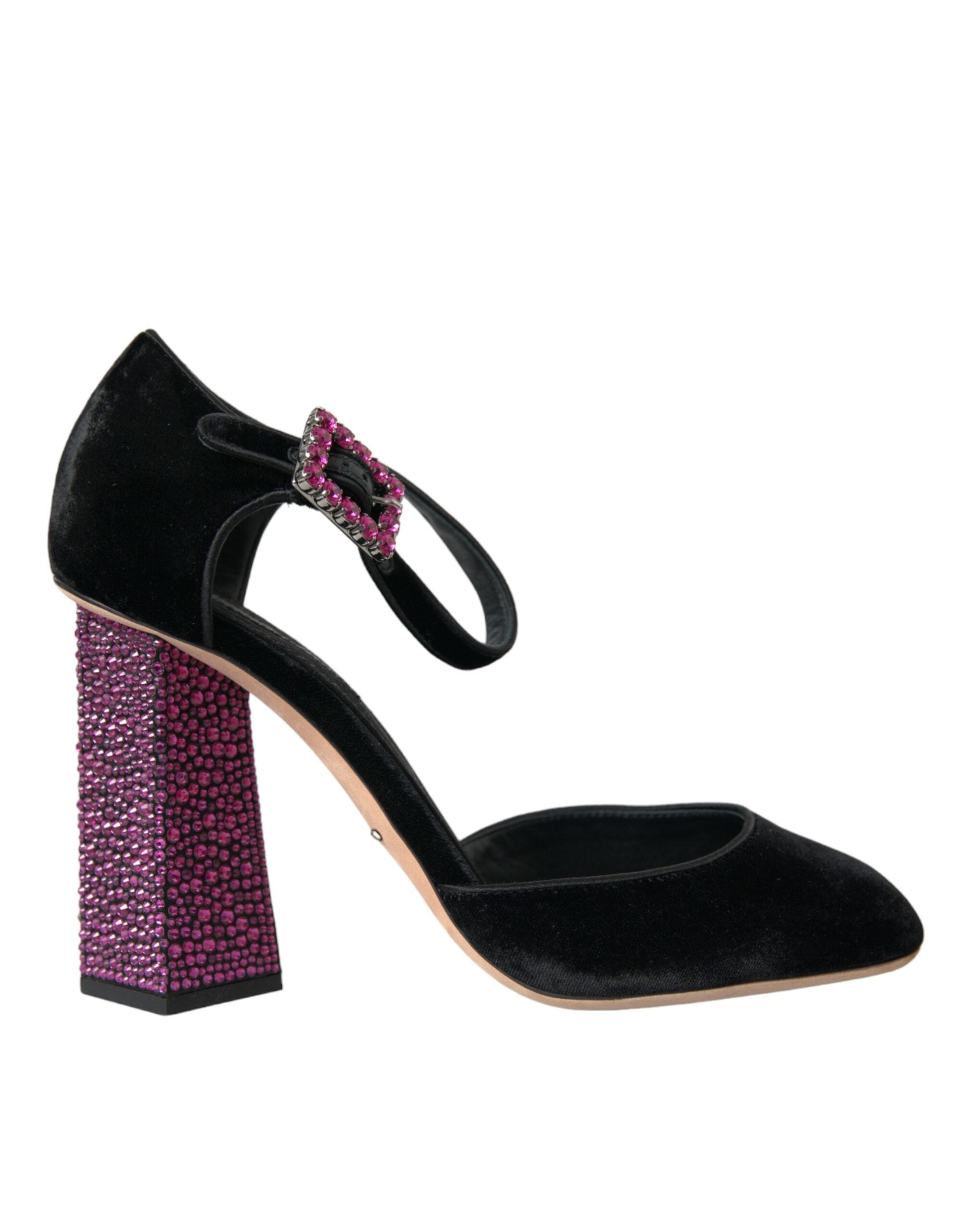 Dolce &amp; Gabbana Mary Janes aus schwarzem Samt mit Strass und Kristallen