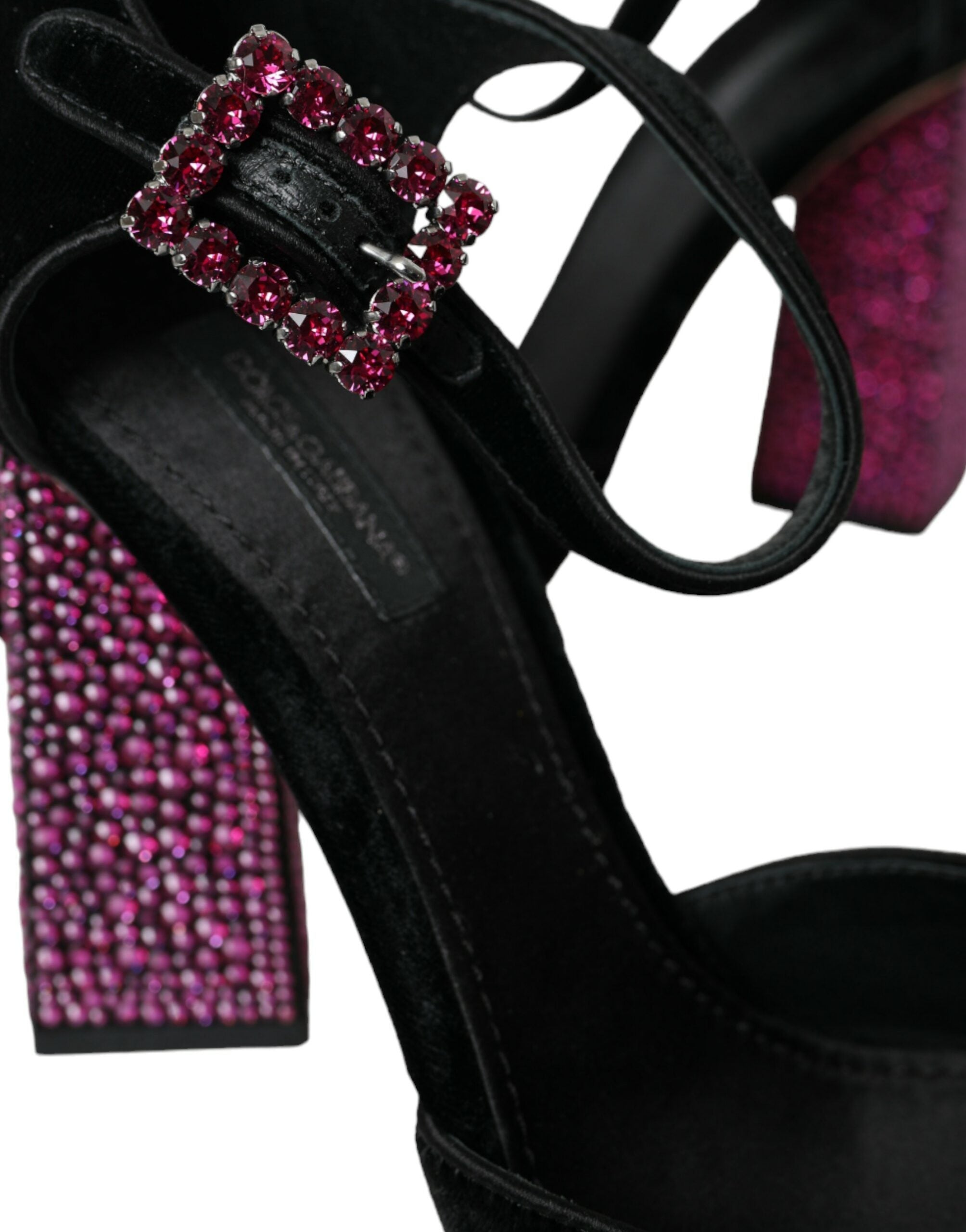 Dolce &amp; Gabbana Mary Janes aus schwarzem Samt mit Strass und Kristallen