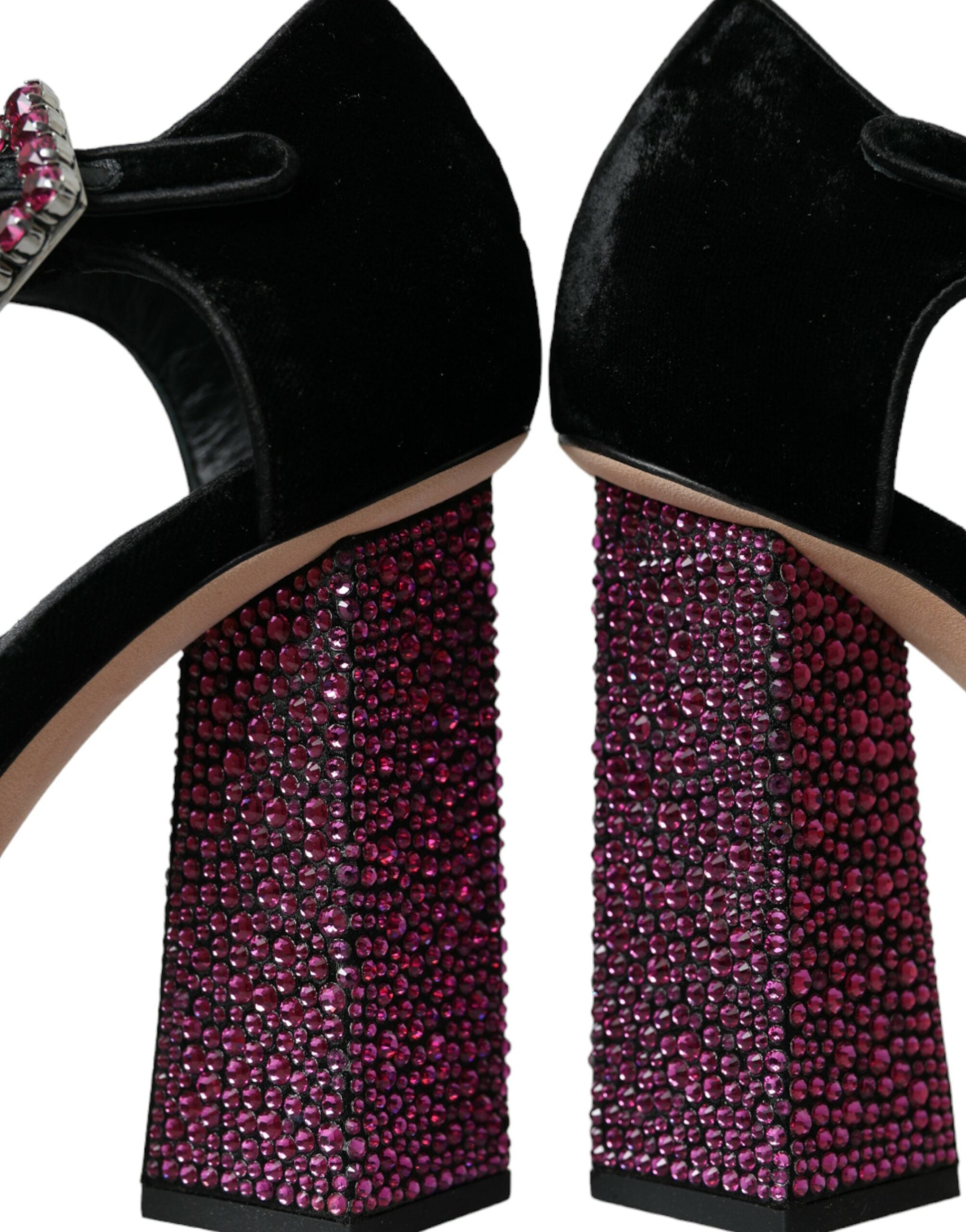 Dolce &amp; Gabbana Mary Janes aus schwarzem Samt mit Strass und Kristallen