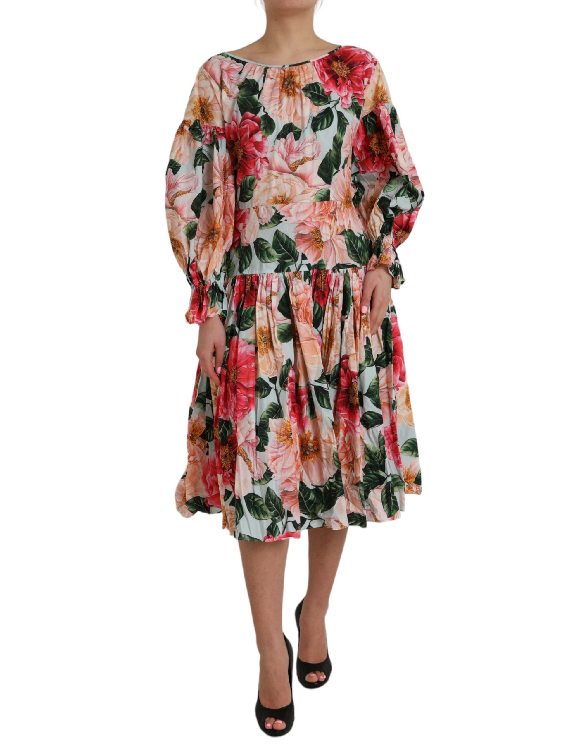 Rochie plisată Dolce &amp; Gabbana cu imprimeu floral multicolor din bumbac Aline