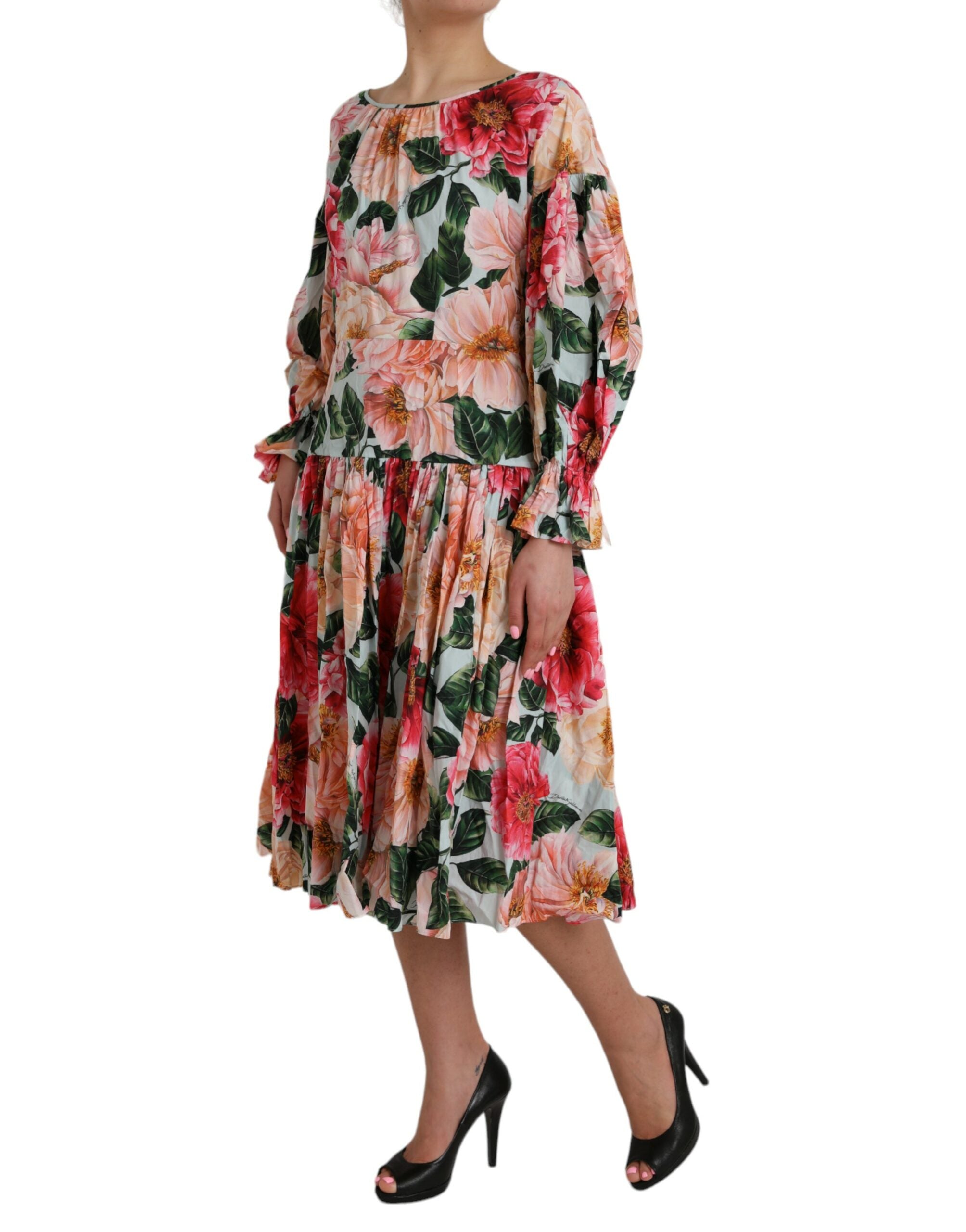 Rochie plisată Dolce &amp; Gabbana cu imprimeu floral multicolor din bumbac Aline