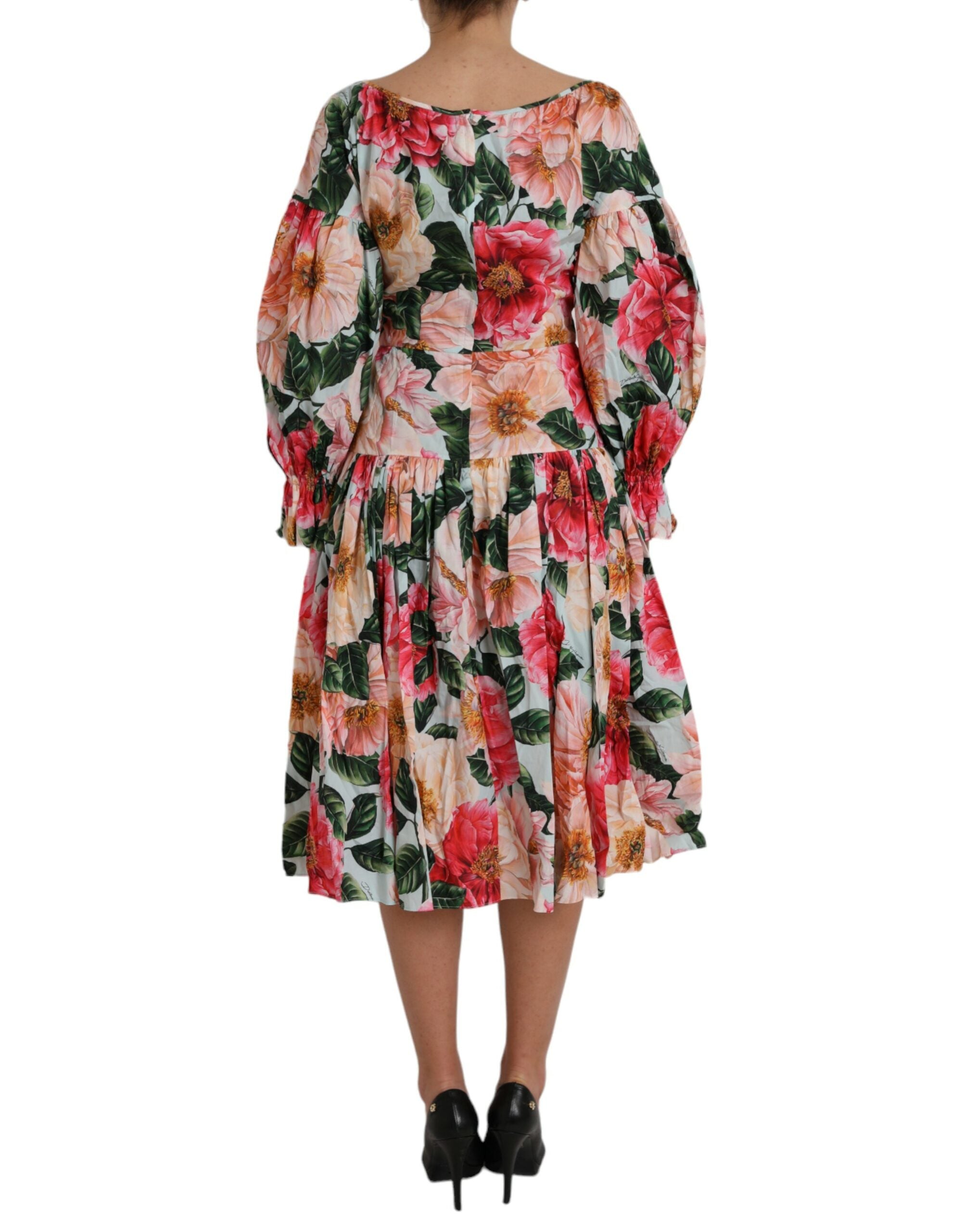 Rochie plisată Dolce &amp; Gabbana cu imprimeu floral multicolor din bumbac Aline