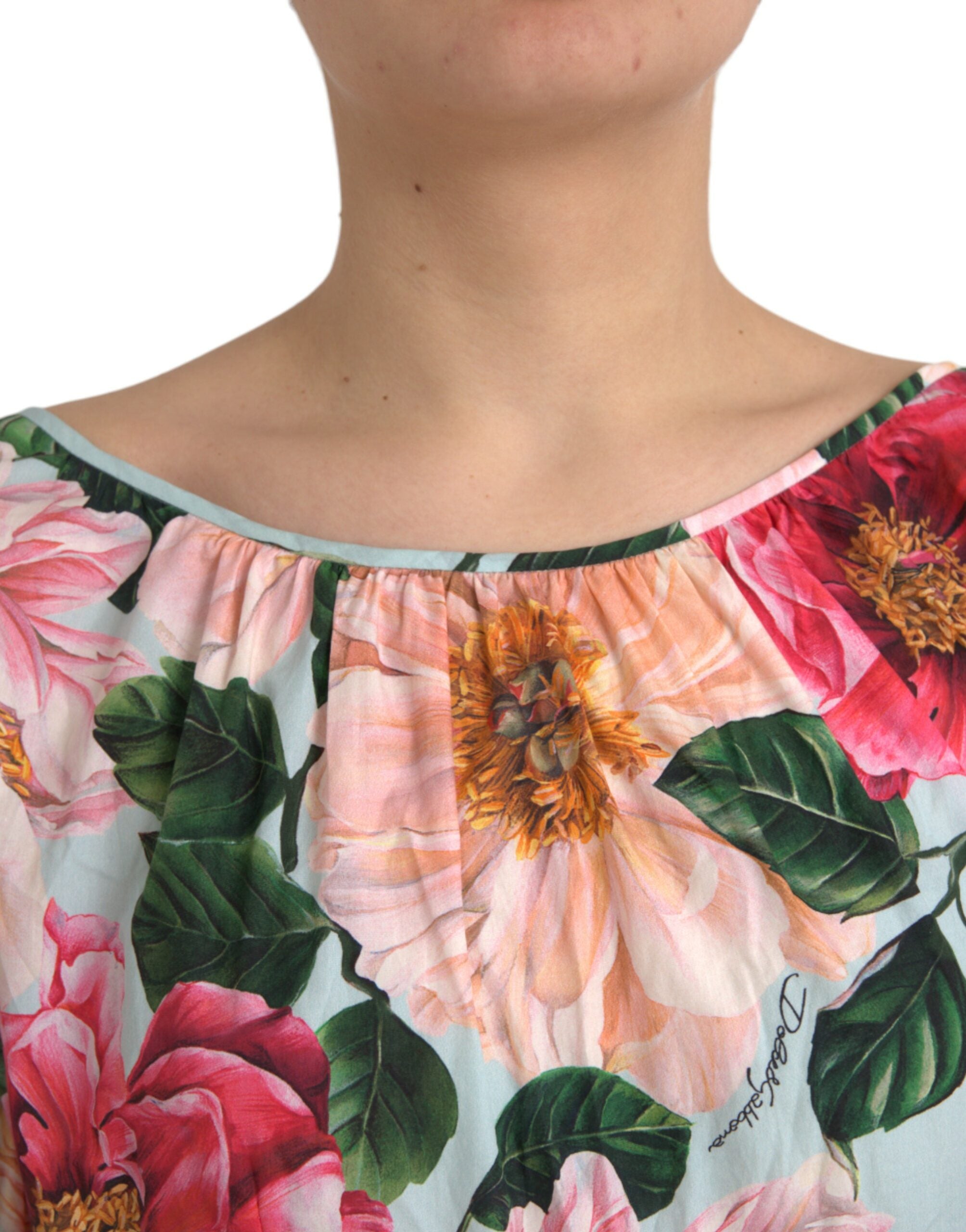 Rochie plisată Dolce &amp; Gabbana cu imprimeu floral multicolor din bumbac Aline