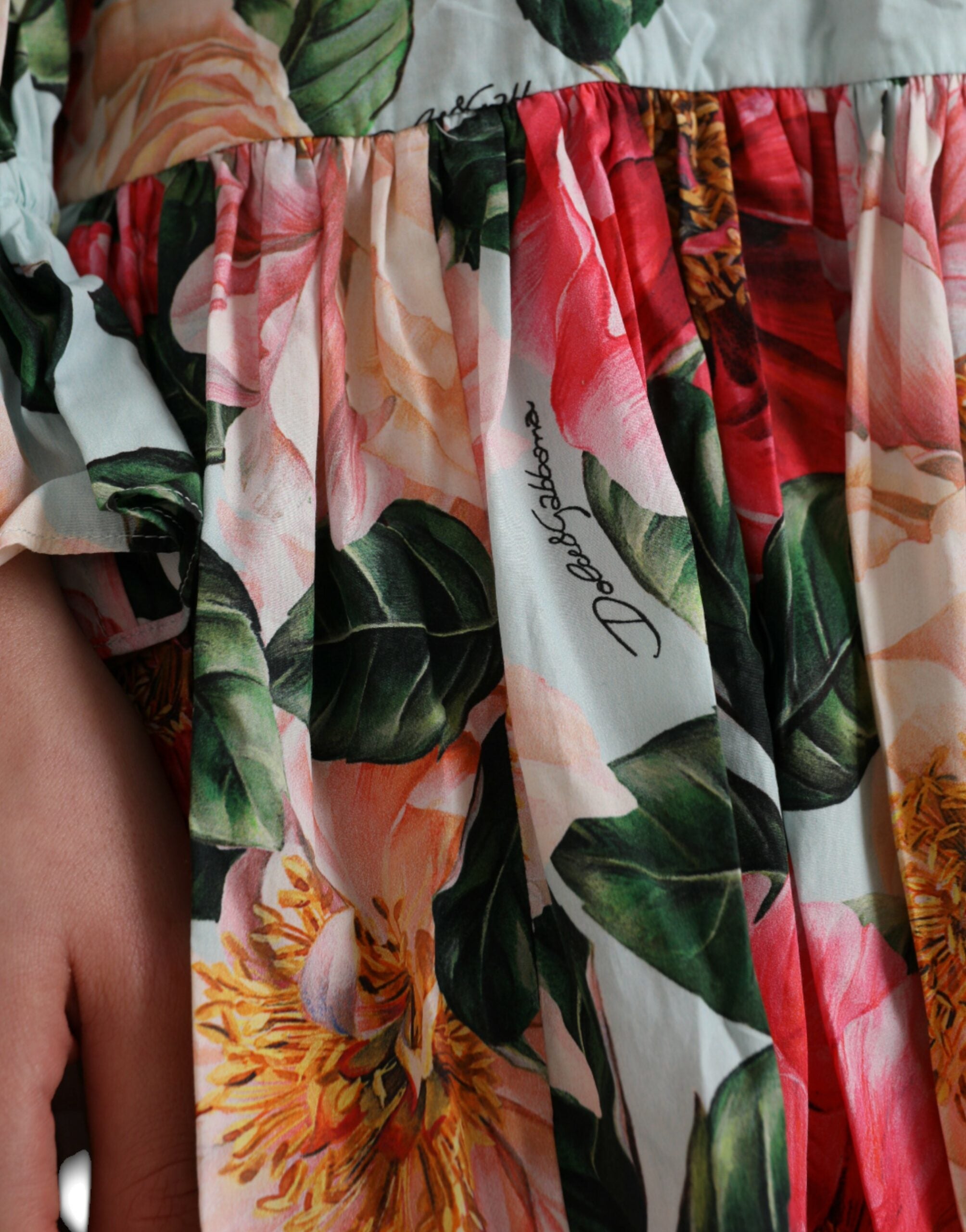 Rochie plisată Dolce &amp; Gabbana cu imprimeu floral multicolor din bumbac Aline