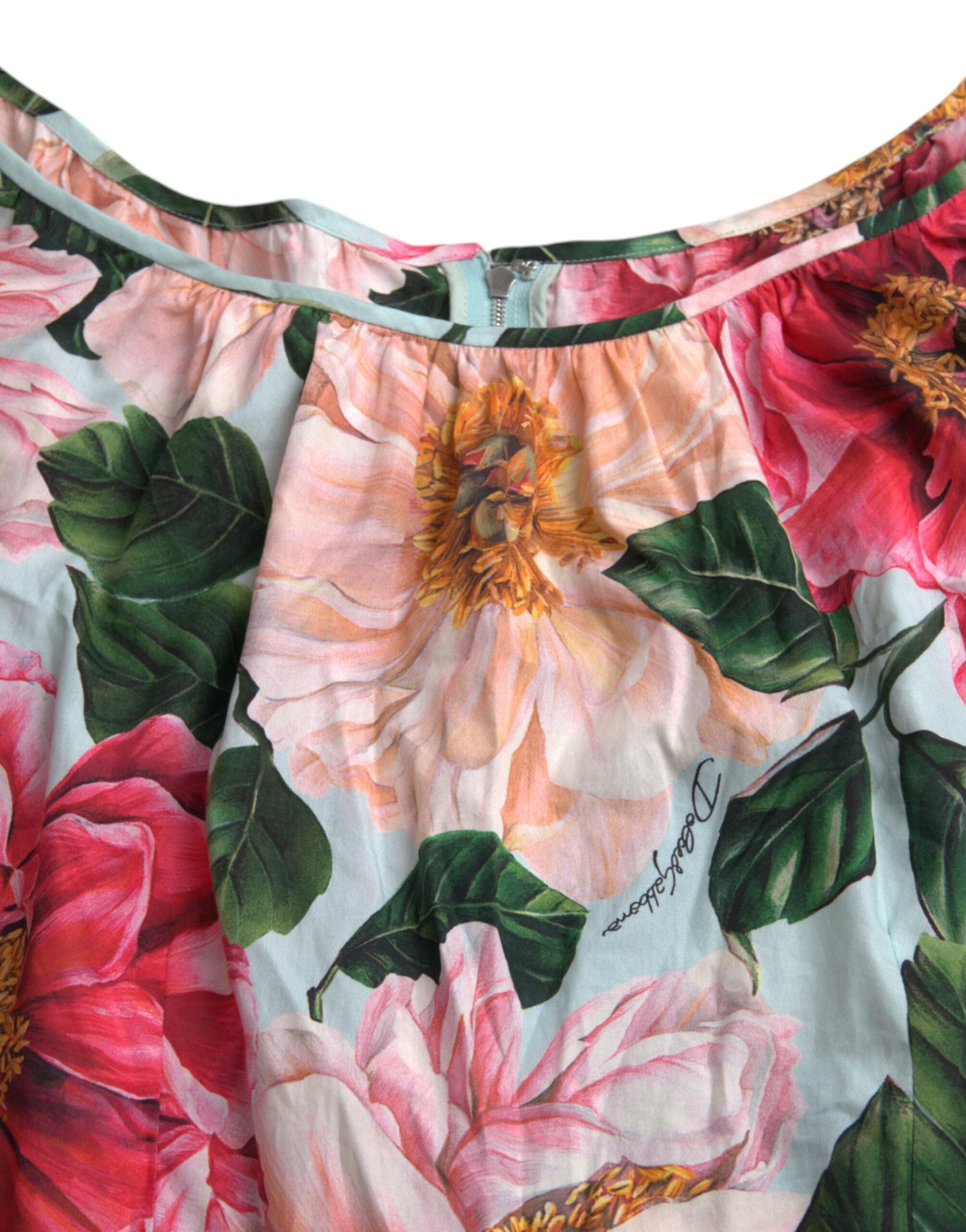 Rochie plisată Dolce &amp; Gabbana cu imprimeu floral multicolor din bumbac Aline