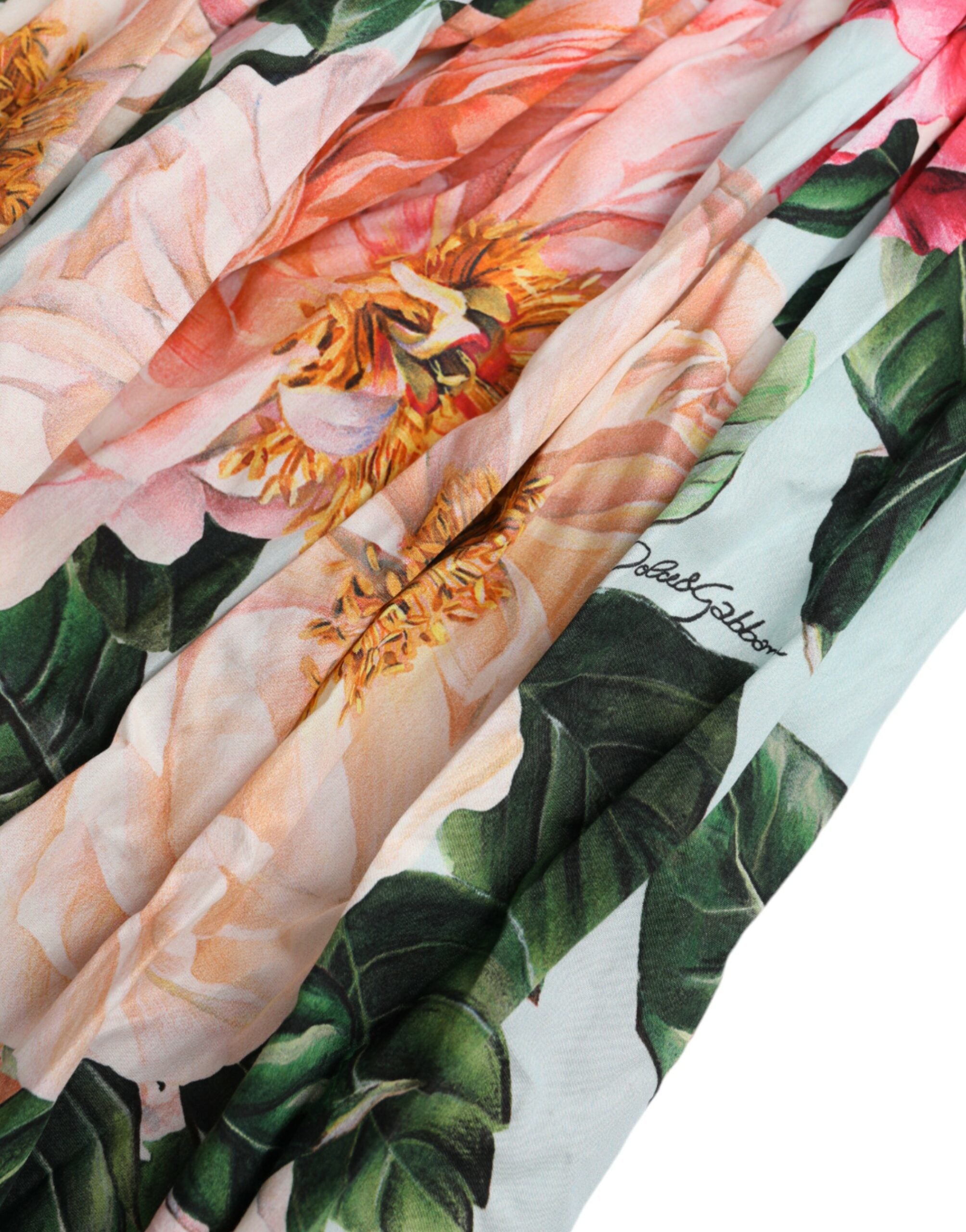 Rochie plisată Dolce &amp; Gabbana cu imprimeu floral multicolor din bumbac Aline