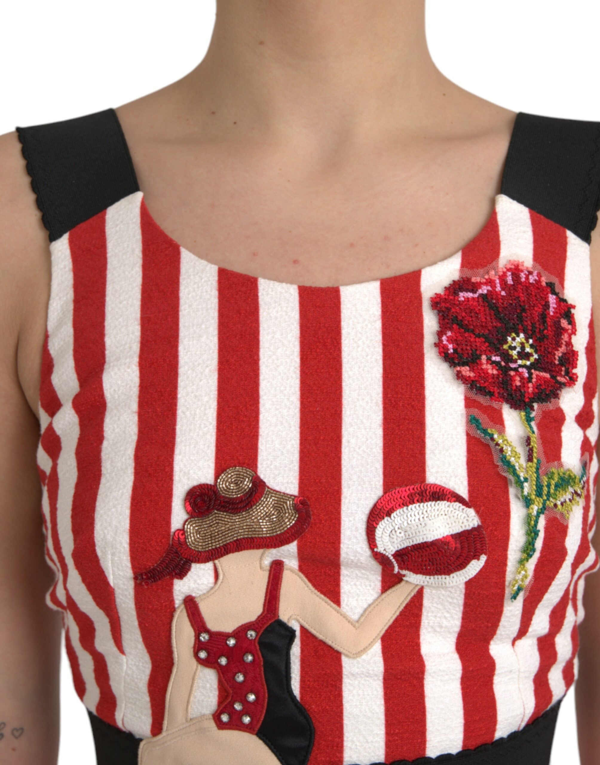 Rochie midi fără mâneci, cu imprimeu floral, roșie și albă, Dolce &amp; Gabbana