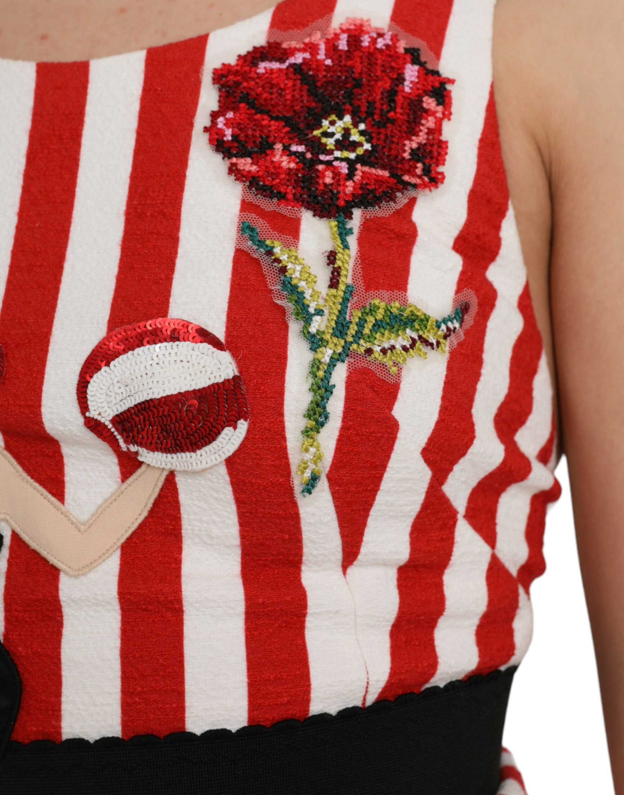 Rochie midi fără mâneci, cu imprimeu floral, roșie și albă, Dolce &amp; Gabbana