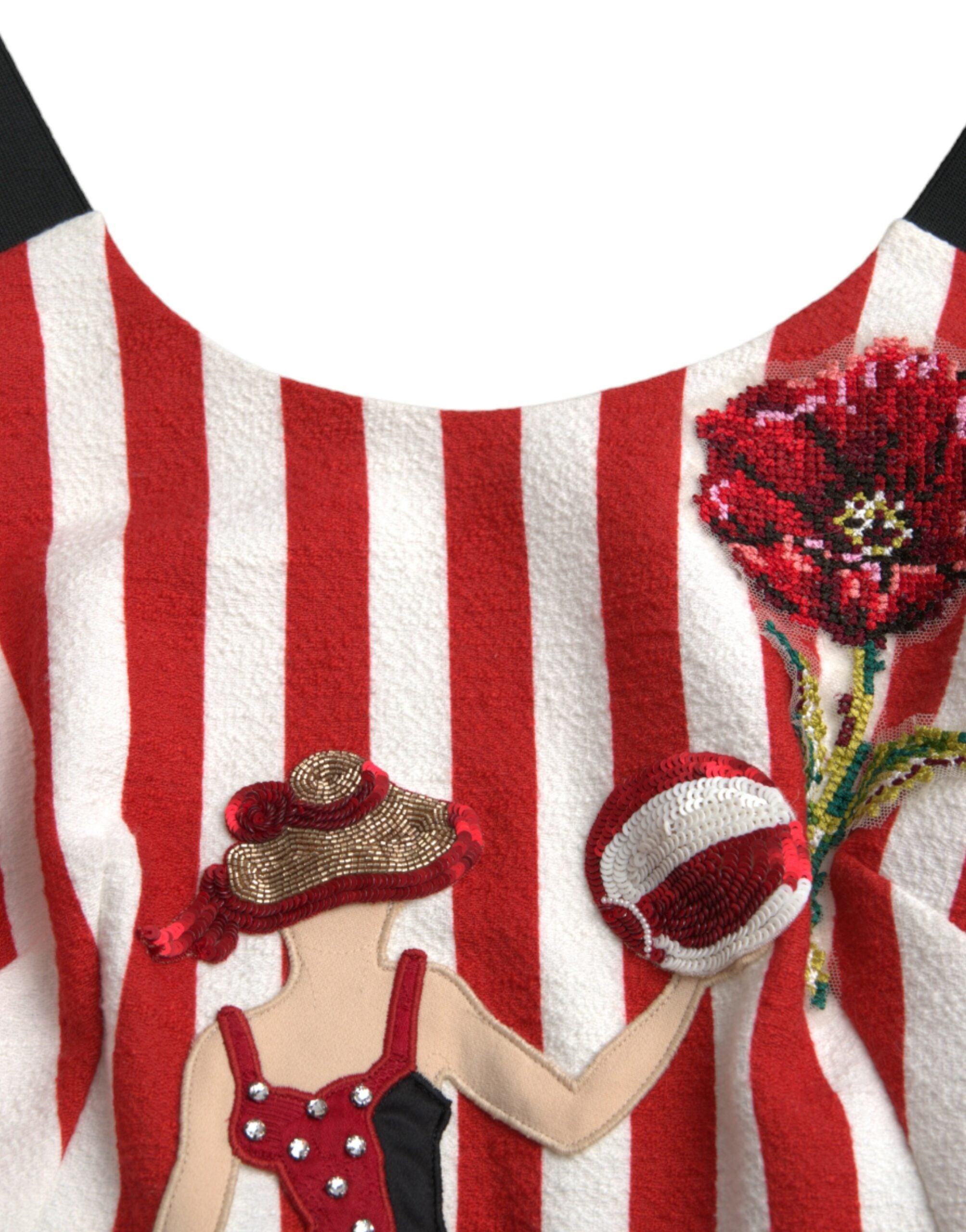 Rochie midi fără mâneci, cu imprimeu floral, roșie și albă, Dolce &amp; Gabbana