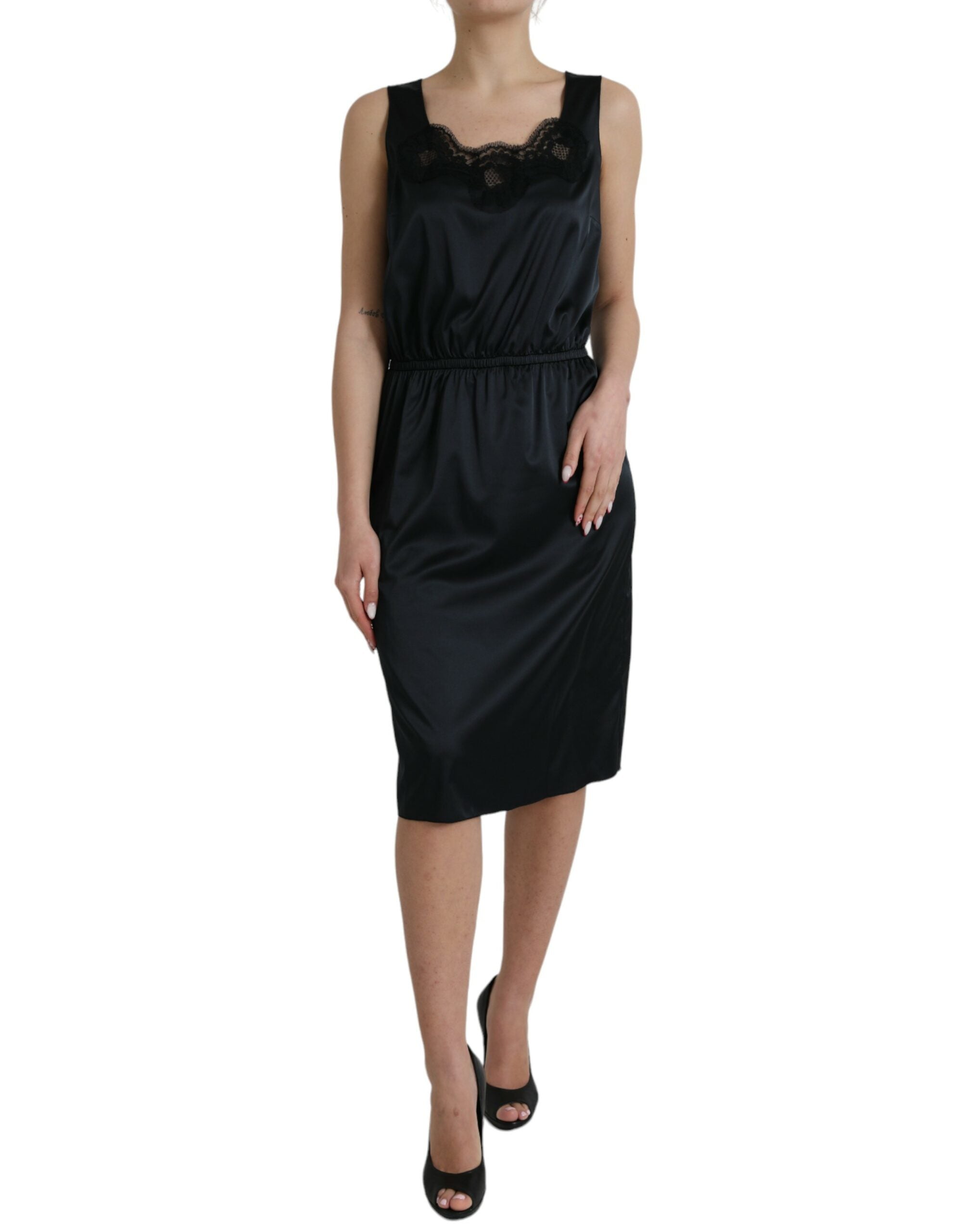 Rochie midi Dolce &amp; Gabbana neagră cu dantelă din poliester
