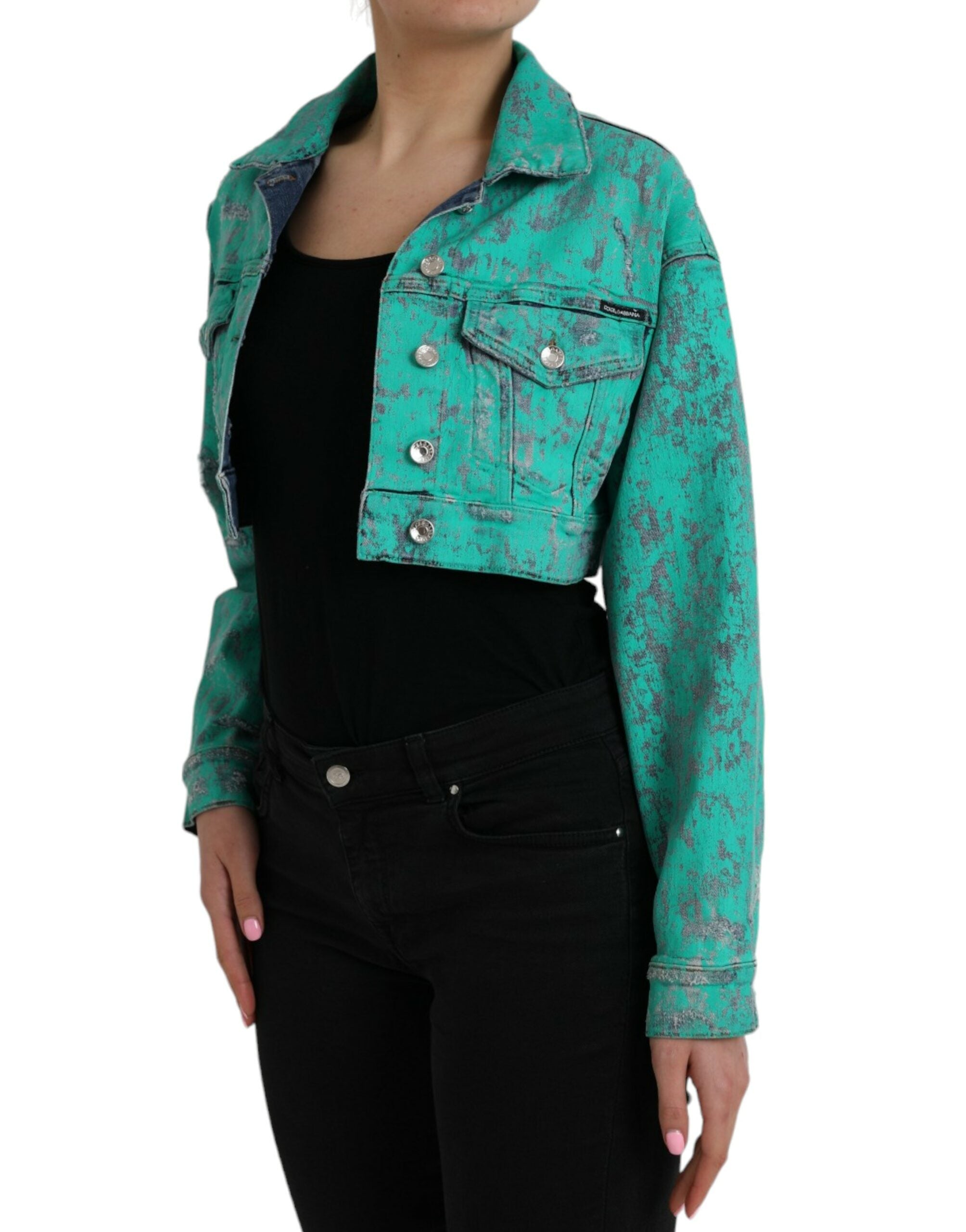 Dolce &amp; Gabbana – Kurze Jeansjacke aus Baumwolle mit Batikmuster in Grün