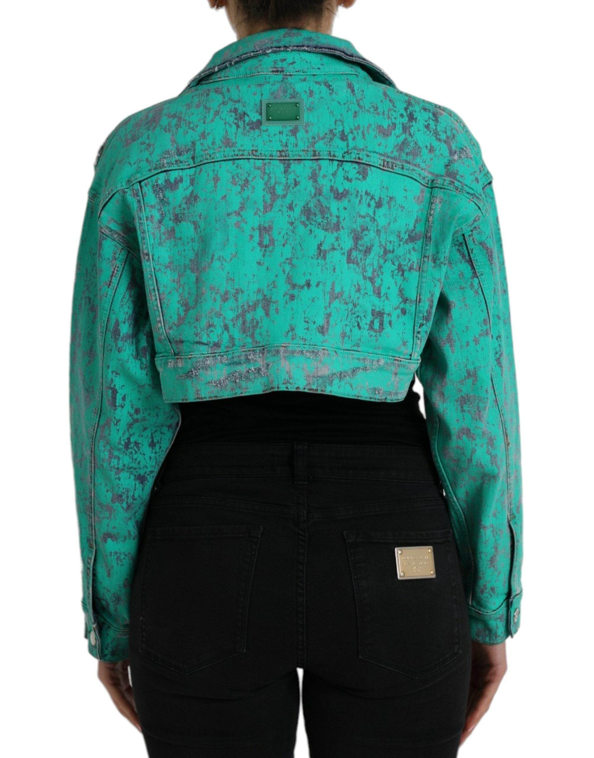 Dolce &amp; Gabbana – Kurze Jeansjacke aus Baumwolle mit Batikmuster in Grün