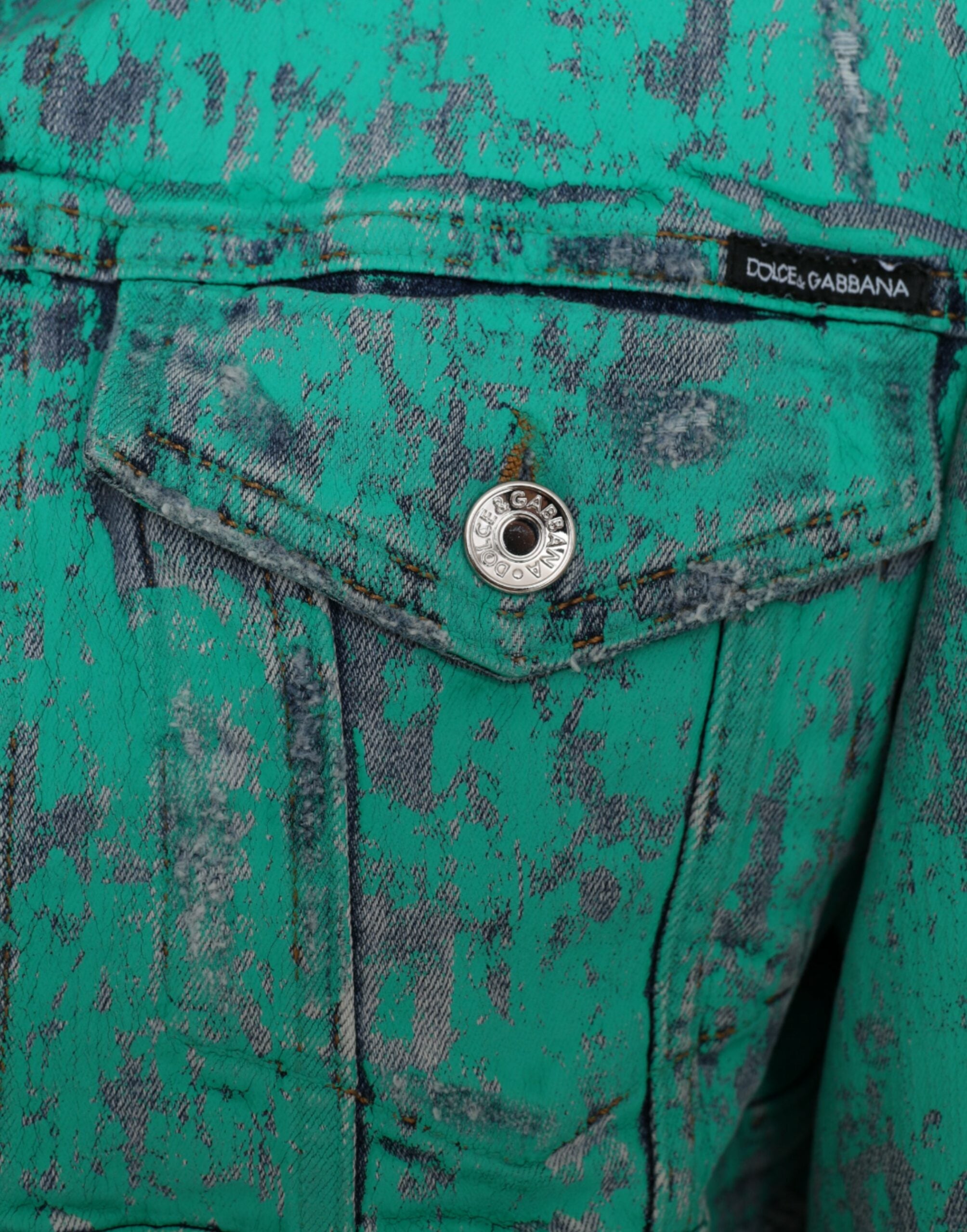 Dolce &amp; Gabbana – Kurze Jeansjacke aus Baumwolle mit Batikmuster in Grün