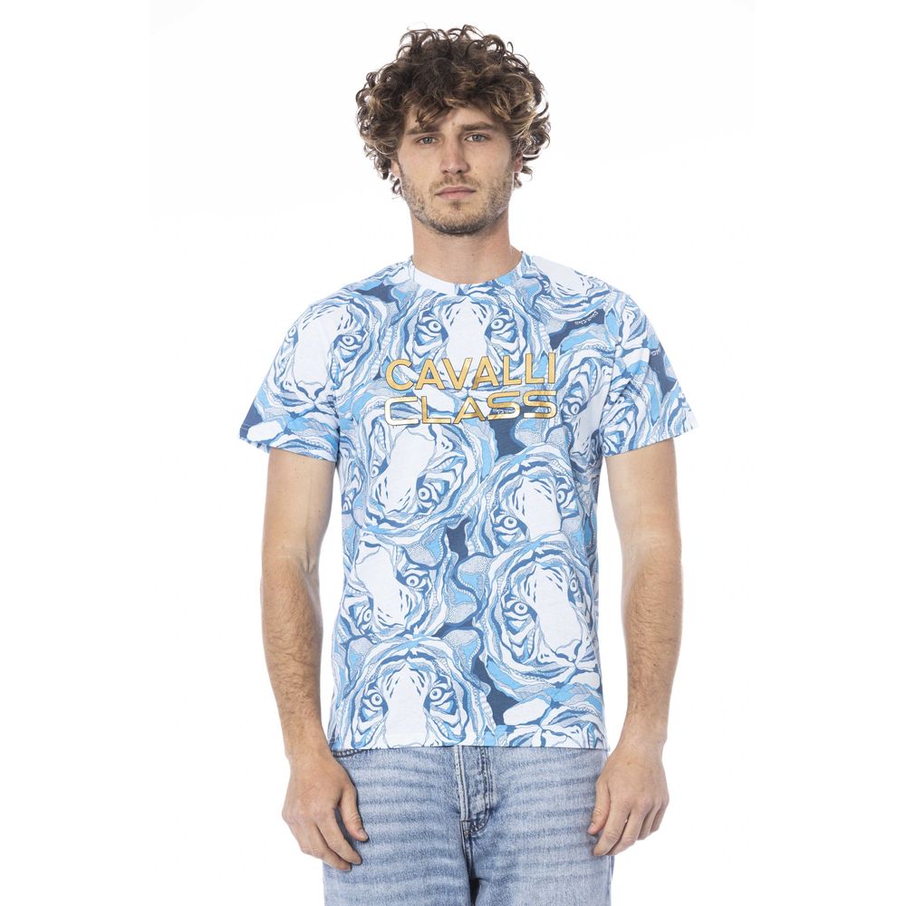 Tricou bărbătesc Cavalli Class albastru deschis din bumbac
