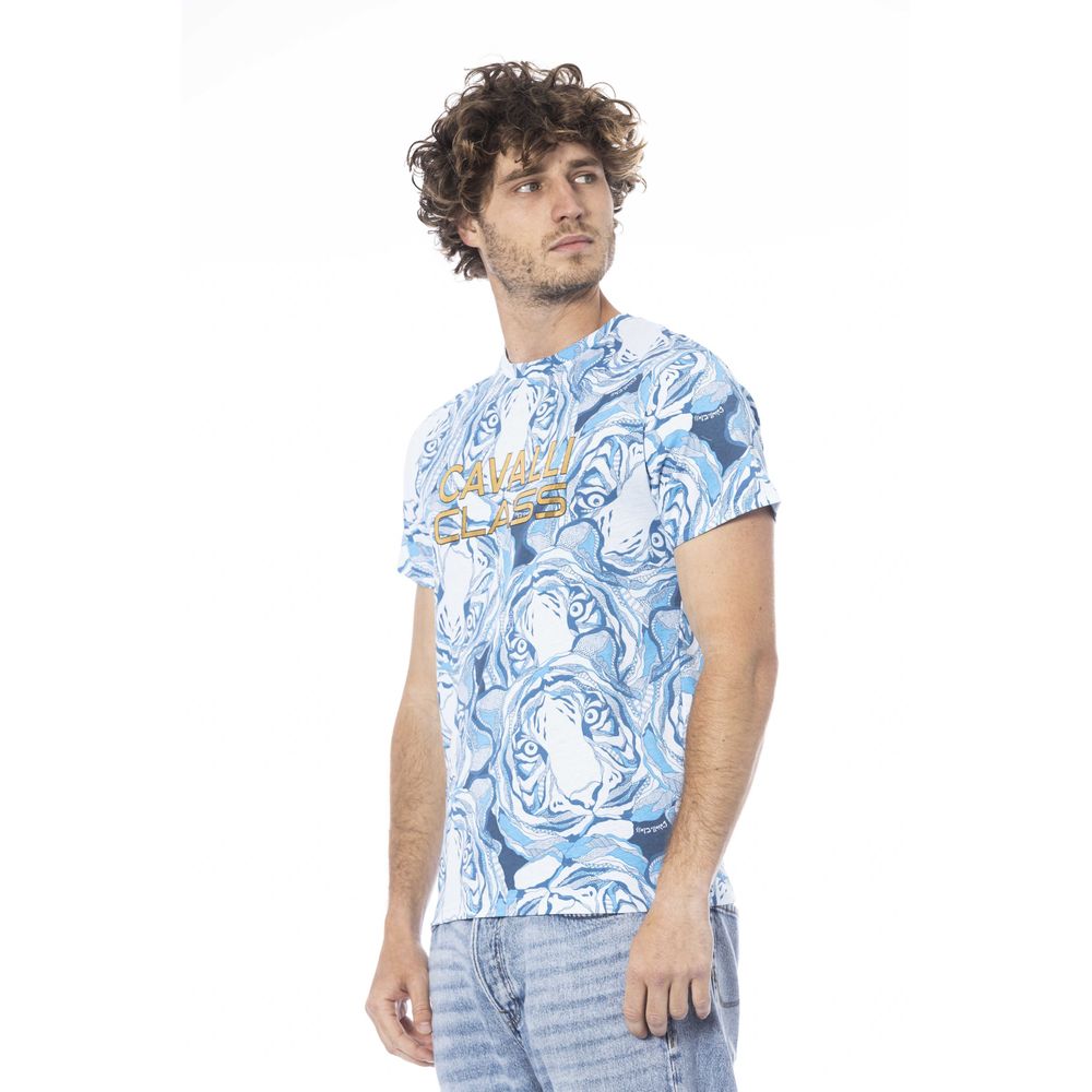Tricou bărbătesc Cavalli Class albastru deschis din bumbac