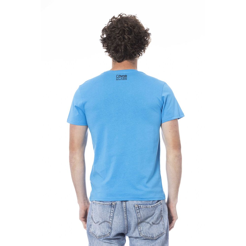 Tricou bărbătesc Cavalli Class albastru deschis din bumbac