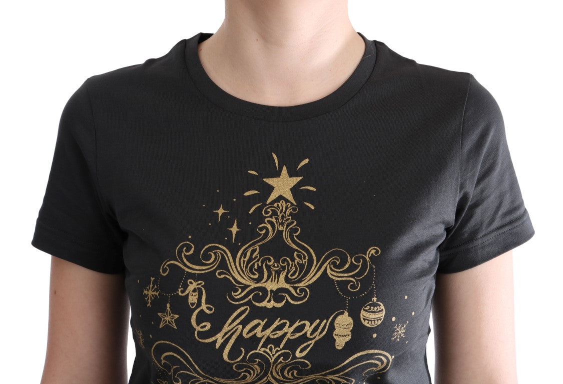 Dolce &amp; Gabbana Elegantes graues Baumwoll-T-Shirt mit exklusivem Print