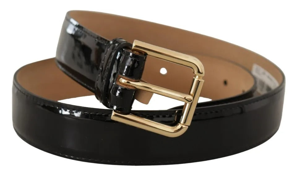 Dolce &amp; Gabbana – Schwarzer Ledergürtel mit goldfarbener Metalllogo-Gravur