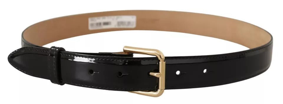 Dolce &amp; Gabbana – Schwarzer Ledergürtel mit goldfarbener Metalllogo-Gravur