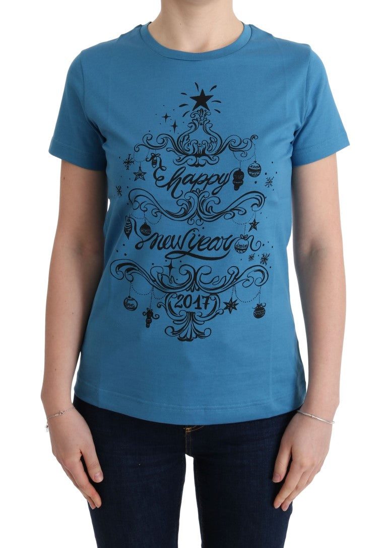 Dolce &amp; Gabbana – Schickes blaues Baumwoll-T-Shirt mit 2017-Print