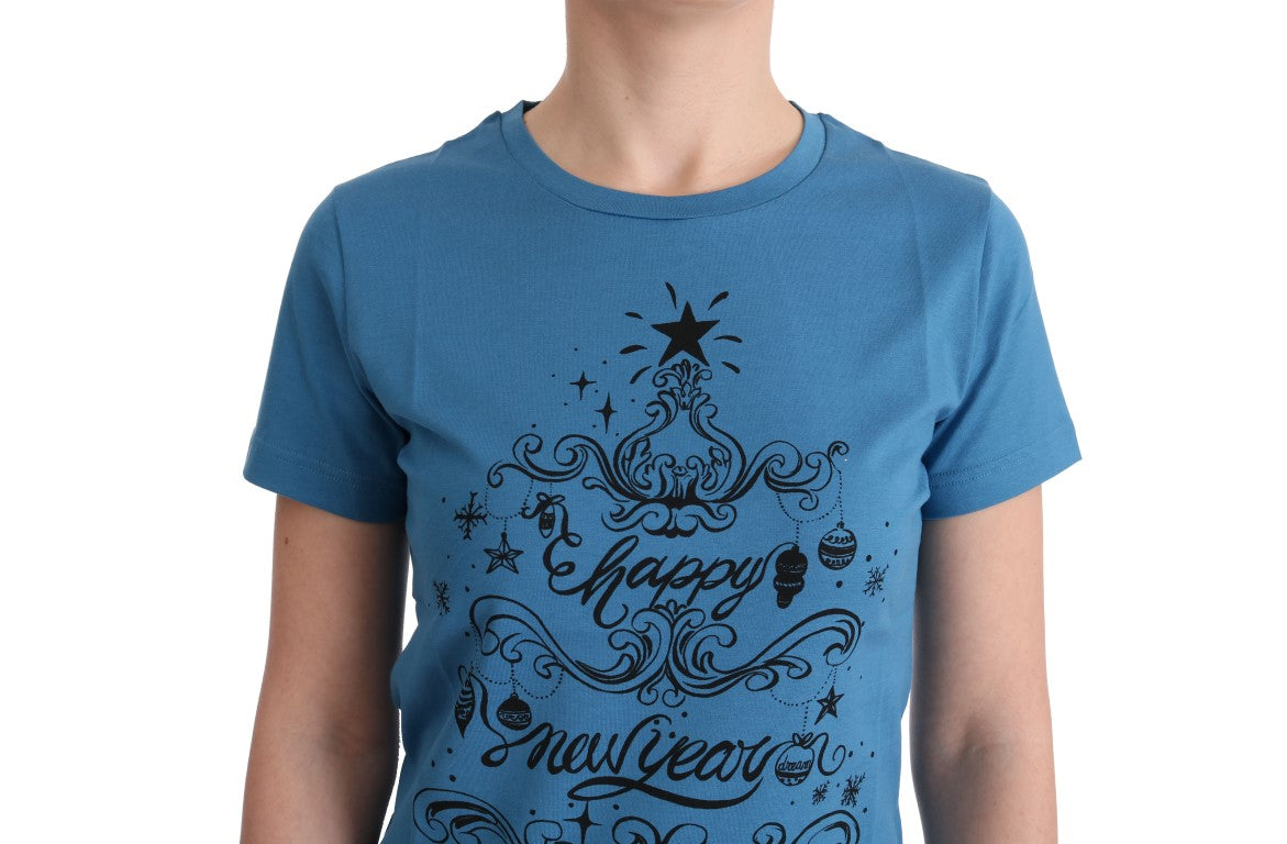 Dolce &amp; Gabbana – Schickes blaues Baumwoll-T-Shirt mit 2017-Print