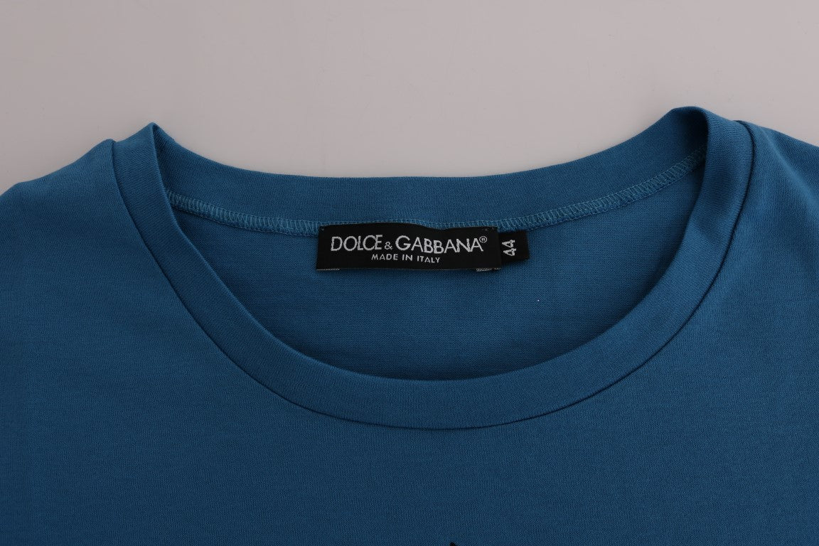 Dolce &amp; Gabbana – Schickes blaues Baumwoll-T-Shirt mit 2017-Print
