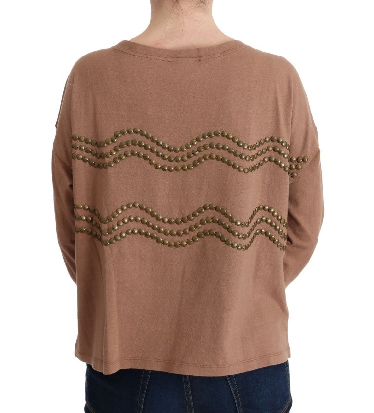 Pulover John Galliano Chic maro cu guler rotund din bumbac