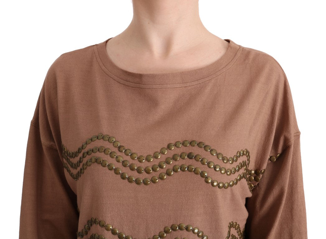 Pulover John Galliano Chic maro cu guler rotund din bumbac
