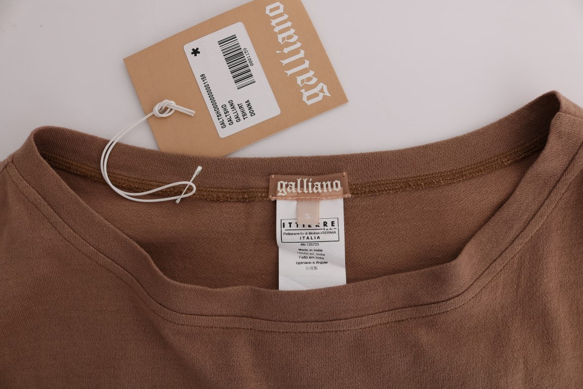 Pulover John Galliano Chic maro cu guler rotund din bumbac