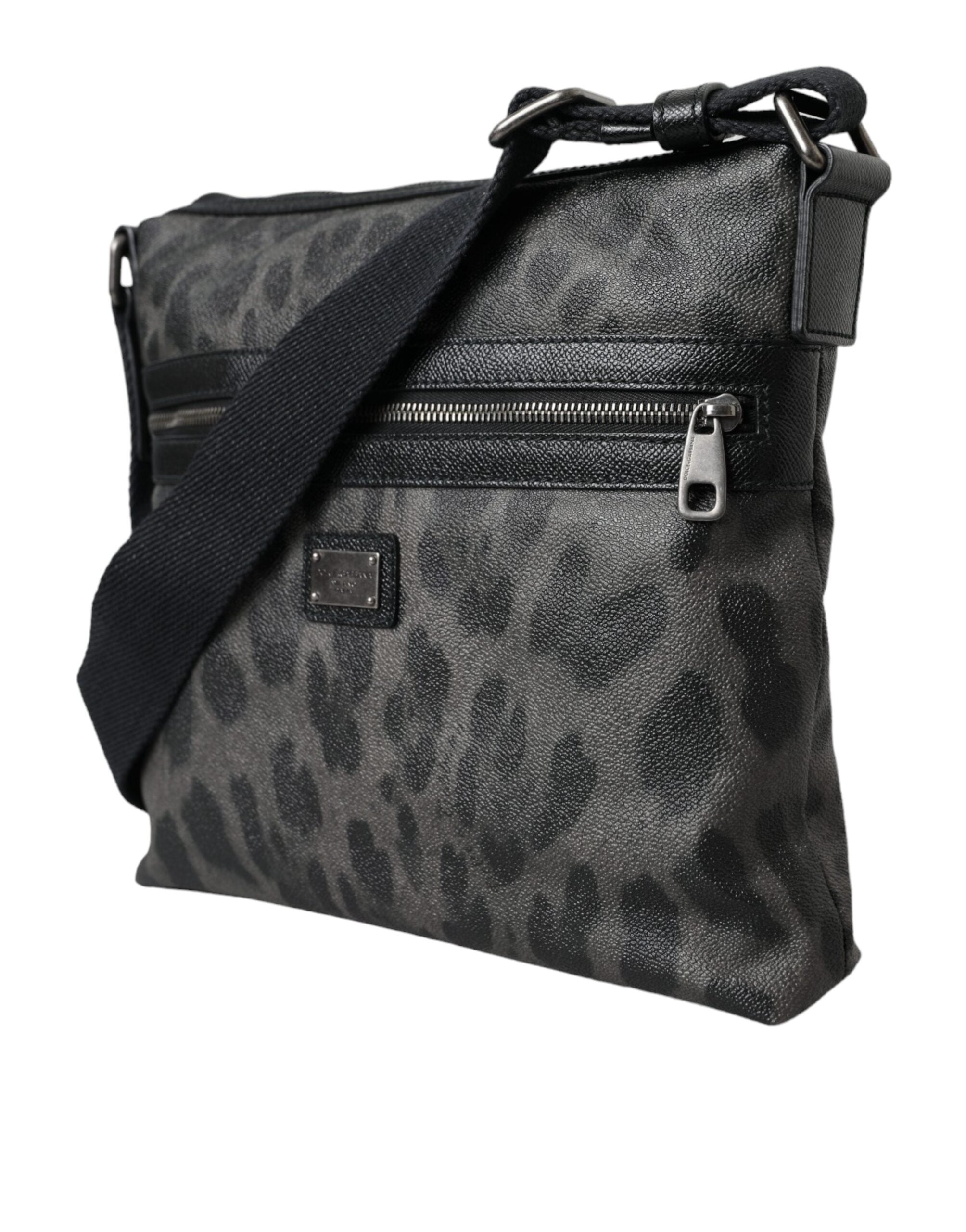Dolce &amp; Gabbana Geantă crossbody din piele PVC cu imprimeu leopard gri