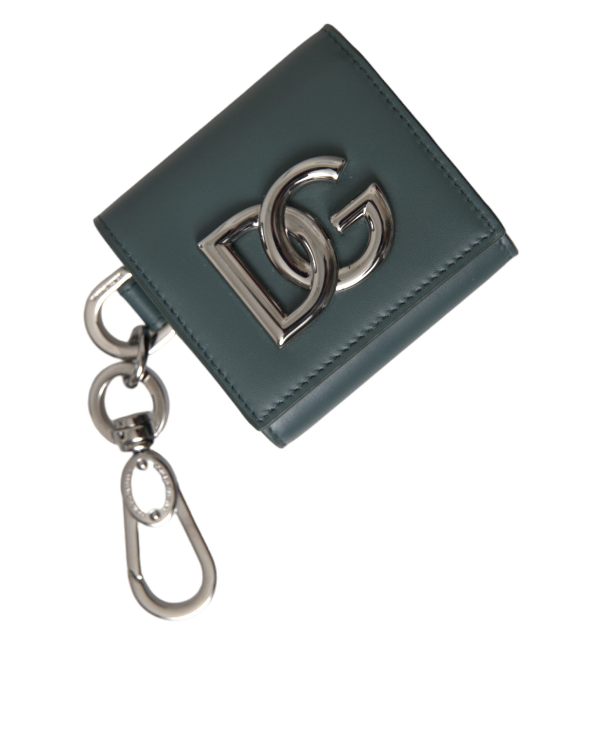 Dolce &amp; Gabbana Schlüsselanhänger aus grünem Leder mit DG-Logo, Münzbörse, Schlüsselring