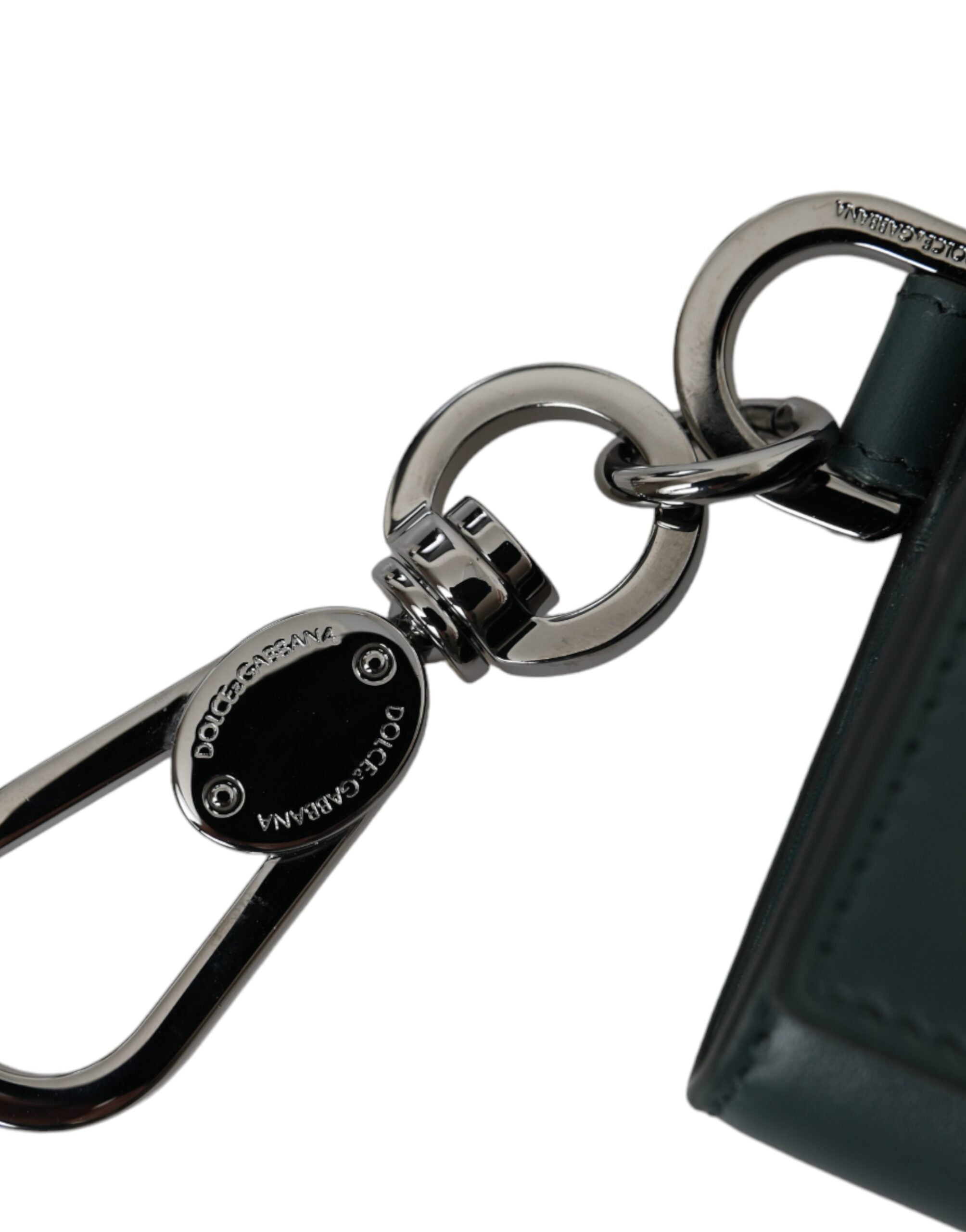 Dolce &amp; Gabbana Schlüsselanhänger aus grünem Leder mit DG-Logo, Münzbörse, Schlüsselring